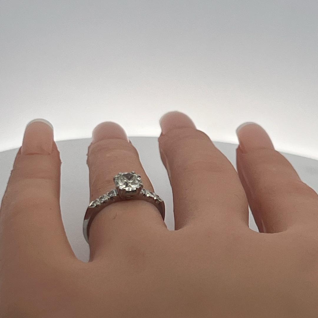 14K White Gold Engagement Ring with 0.9 Old European Cut Diamonds Size 6.25