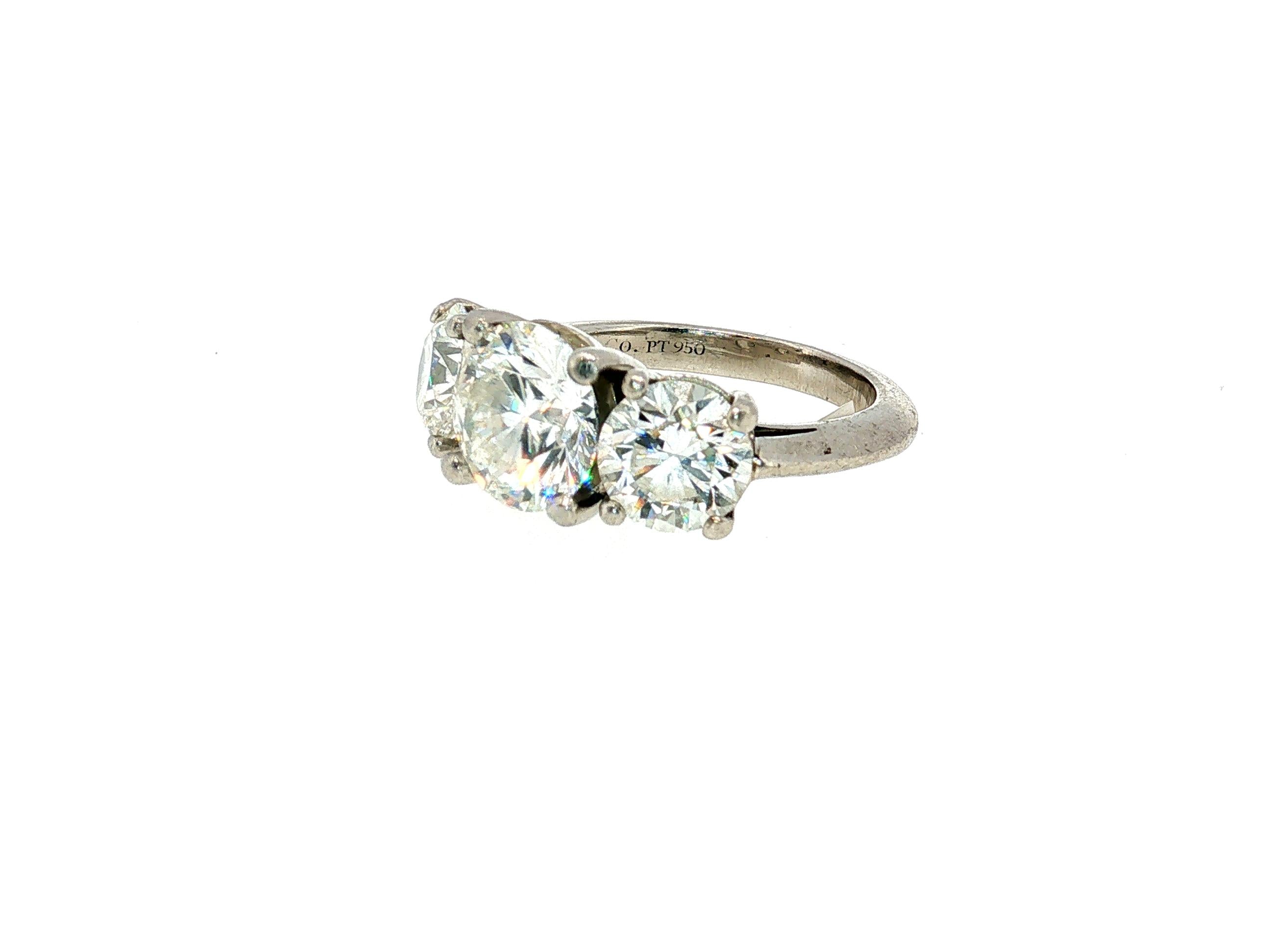 Tiffany & Co Platinum Three-Stone Ring with 4.56 Carat Round Diamonds Size 5