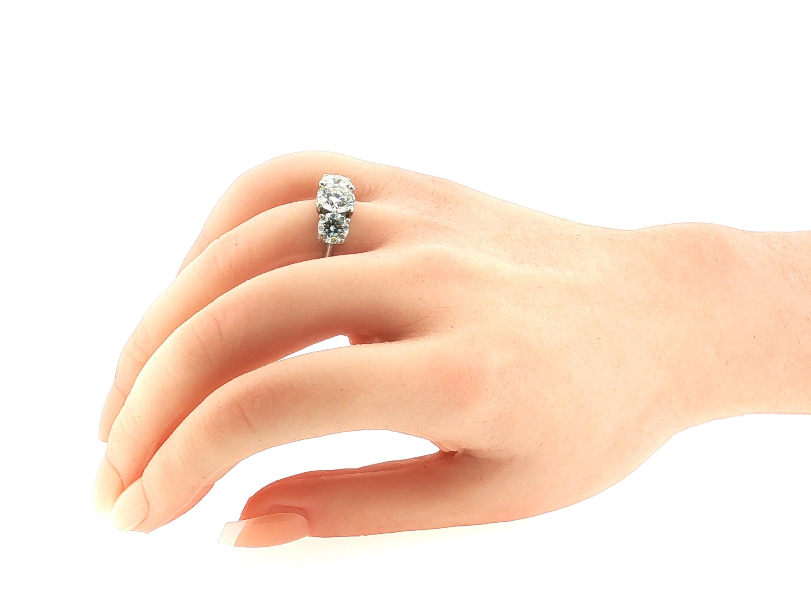 Tiffany & Co Platinum Three-Stone Ring with 4.56 Carat Round Diamonds Size 5