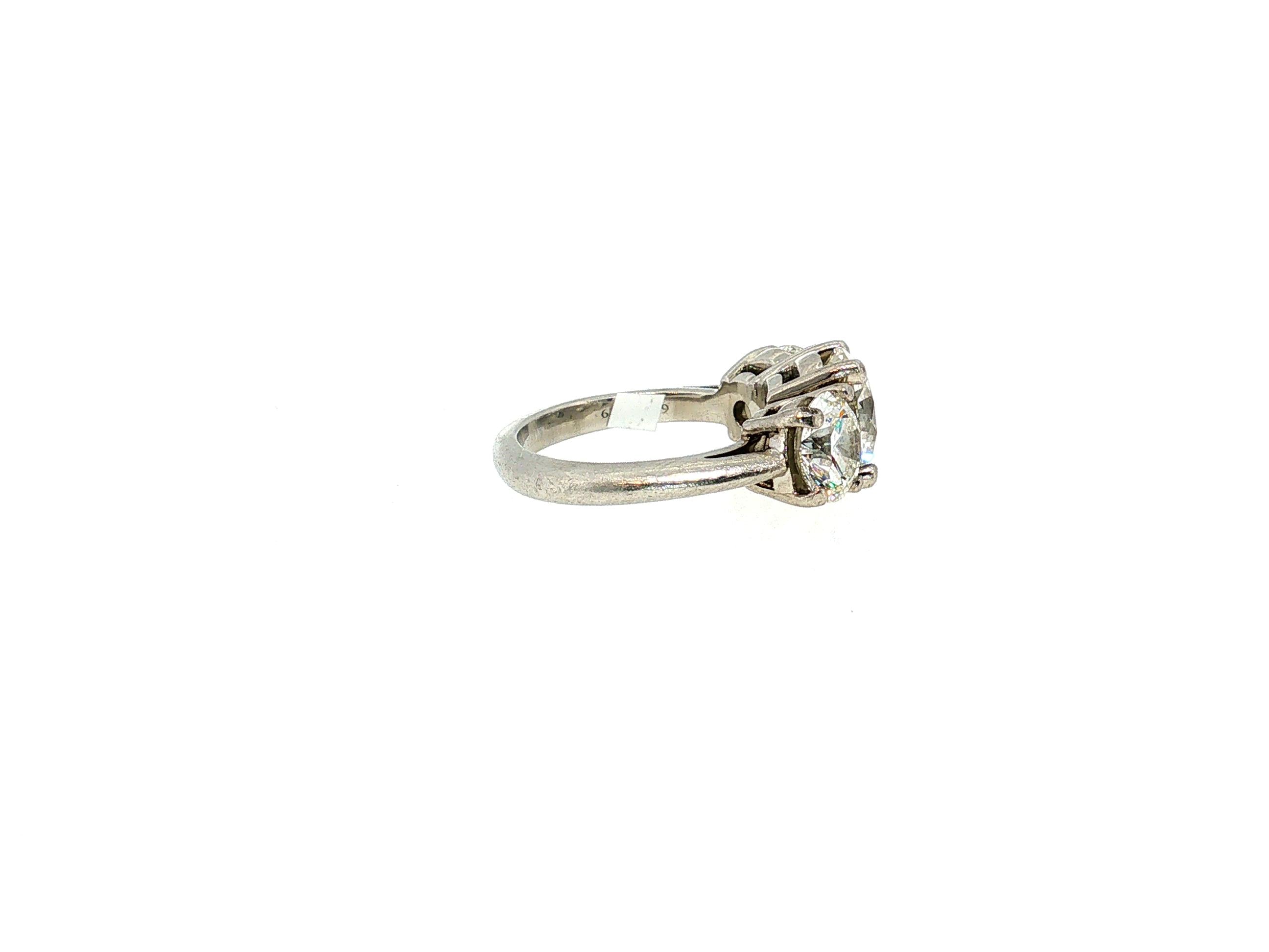 Tiffany & Co Platinum Three-Stone Ring with 4.56 Carat Round Diamonds Size 5