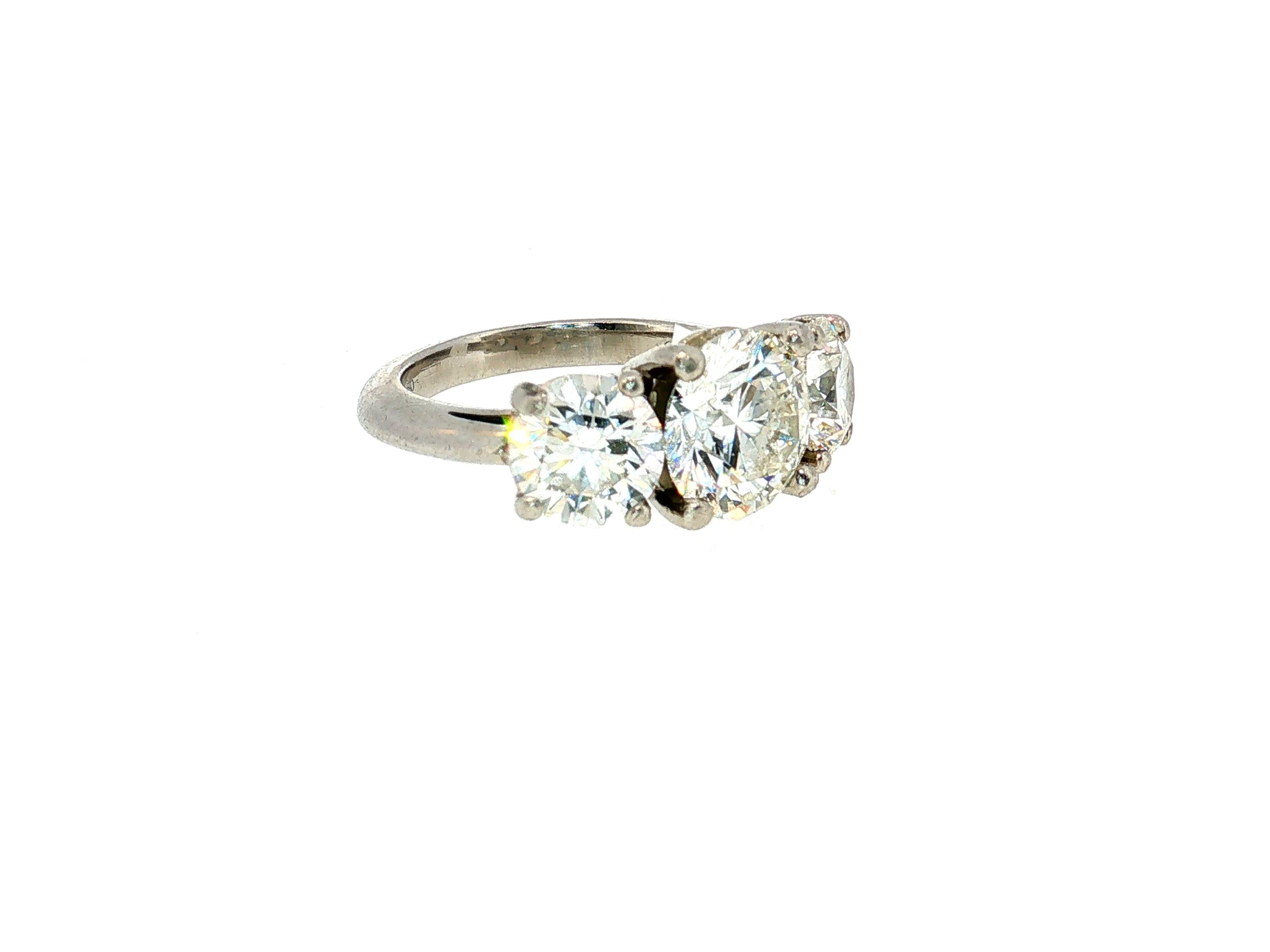 Tiffany & Co Platinum Three-Stone Ring with 4.56 Carat Round Diamonds Size 5