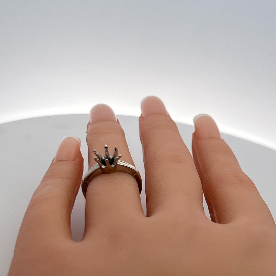 Vintage 14K White Gold Semi Mount Ring Fits 6.3*6.7mm 1.00ct+ Center Stone