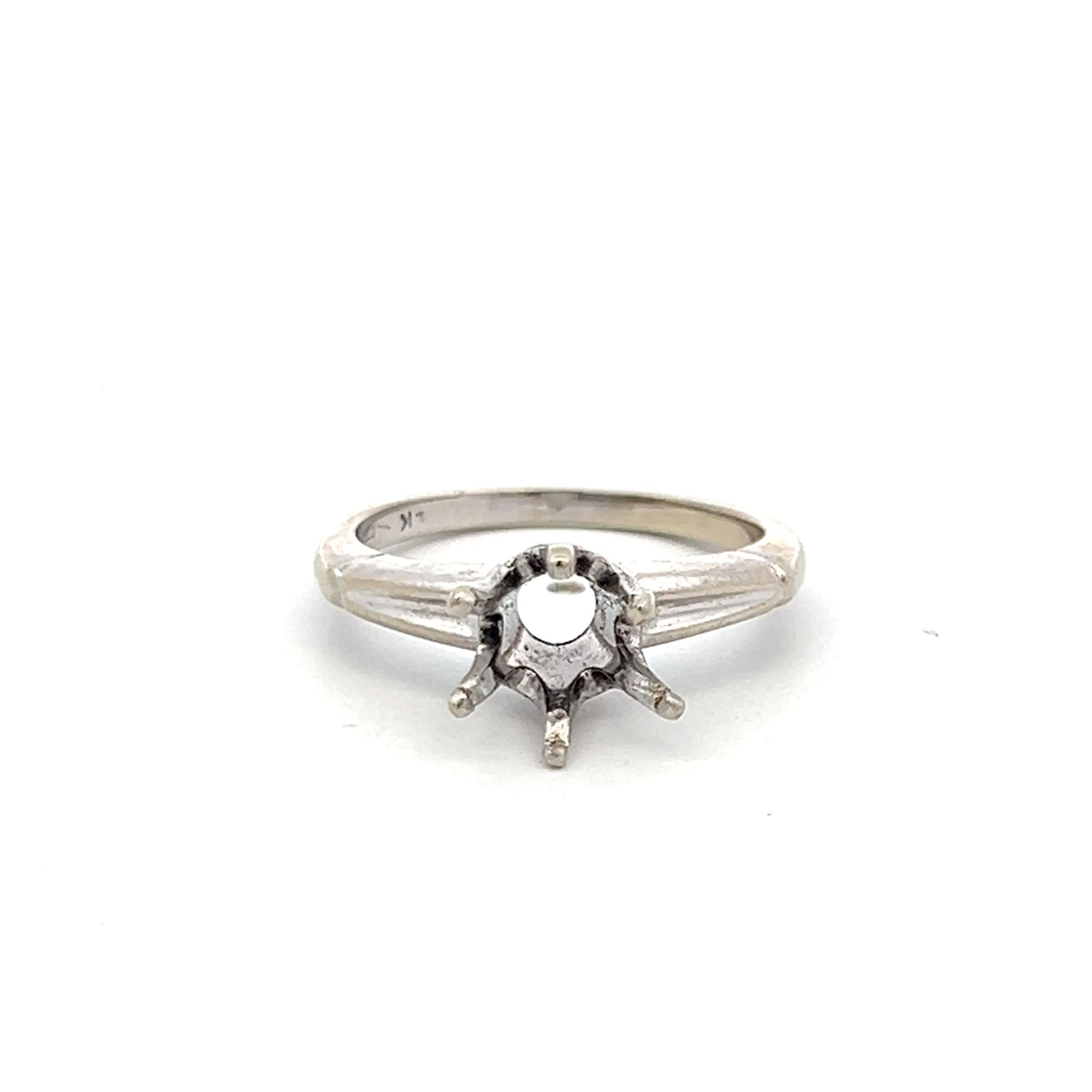 Vintage 14K White Gold Semi Mount Ring Fits 6.3*6.7mm 1.00ct+ Center Stone