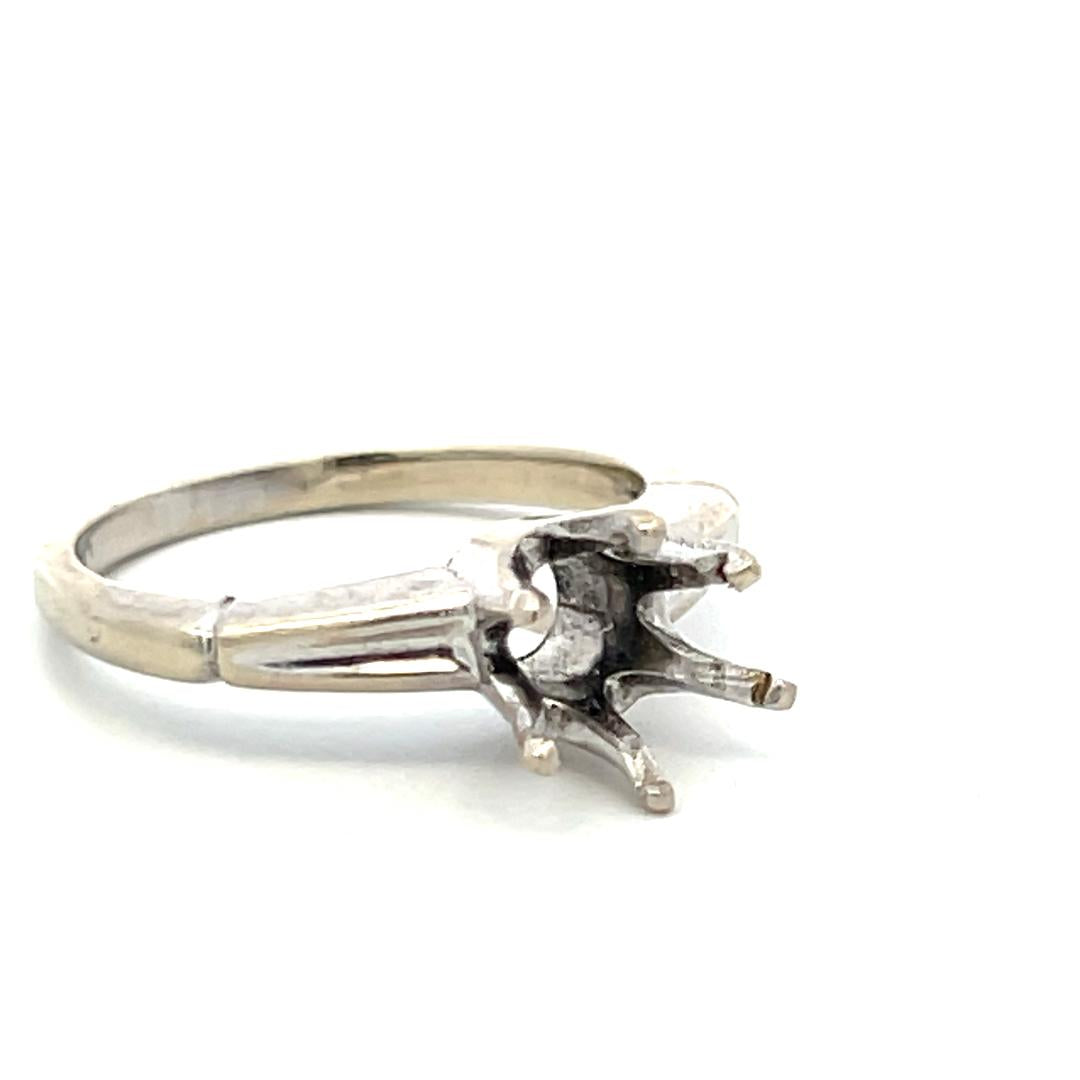 Vintage 14K White Gold Semi Mount Ring Fits 6.3*6.7mm 1.00ct+ Center Stone