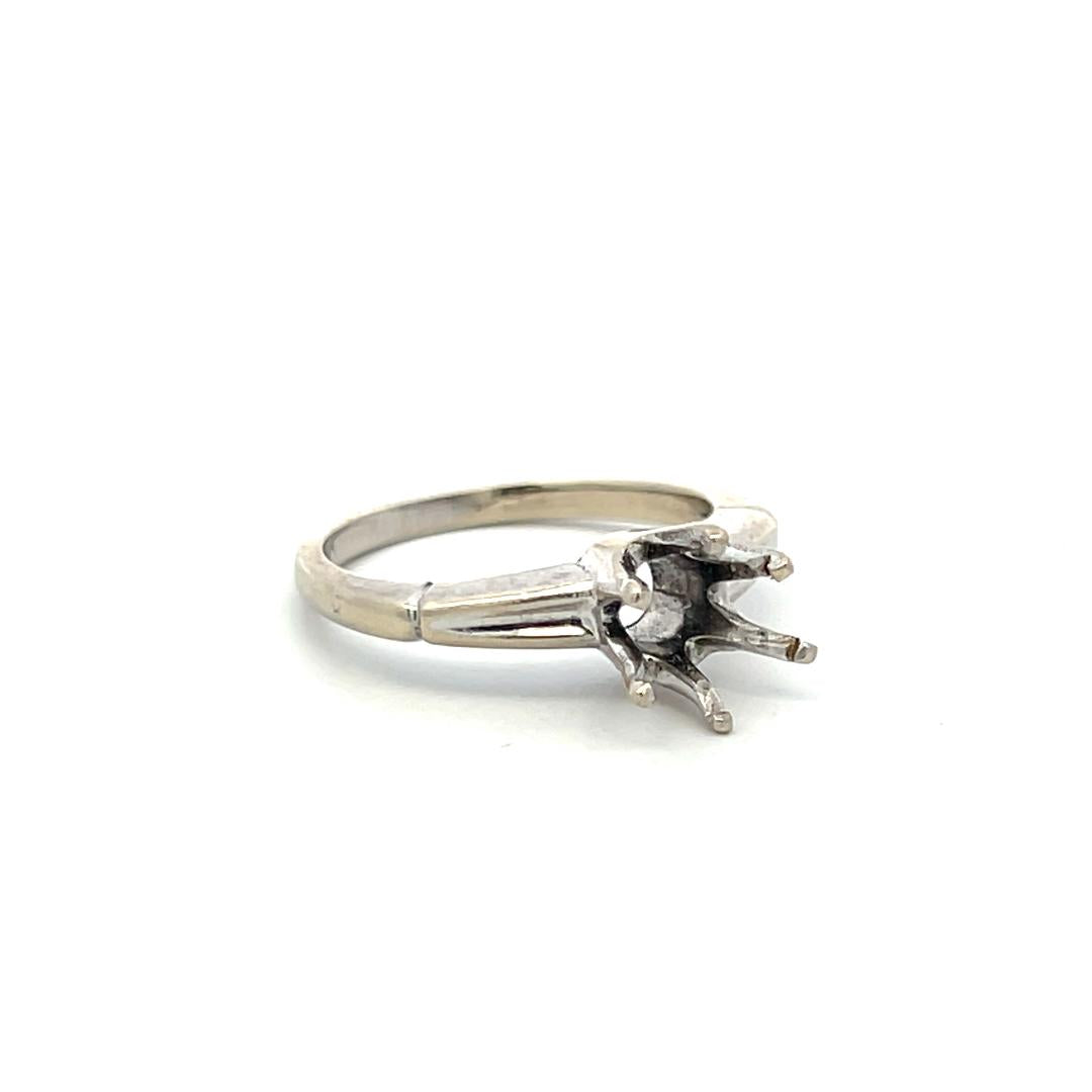 Vintage 14K White Gold Semi Mount Ring Fits 6.3*6.7mm 1.00ct+ Center Stone