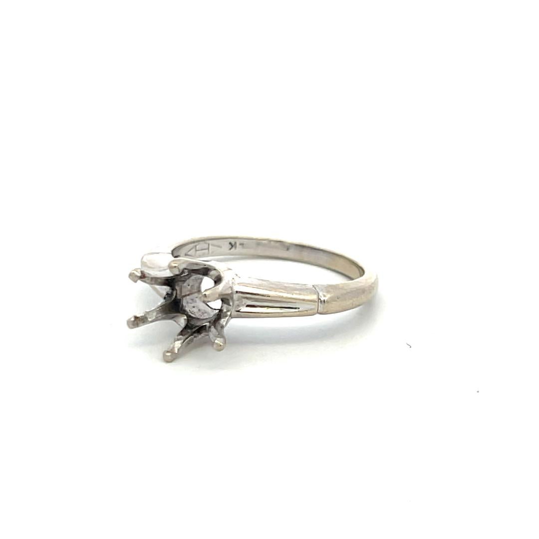 Vintage 14K White Gold Semi Mount Ring Fits 6.3*6.7mm 1.00ct+ Center Stone