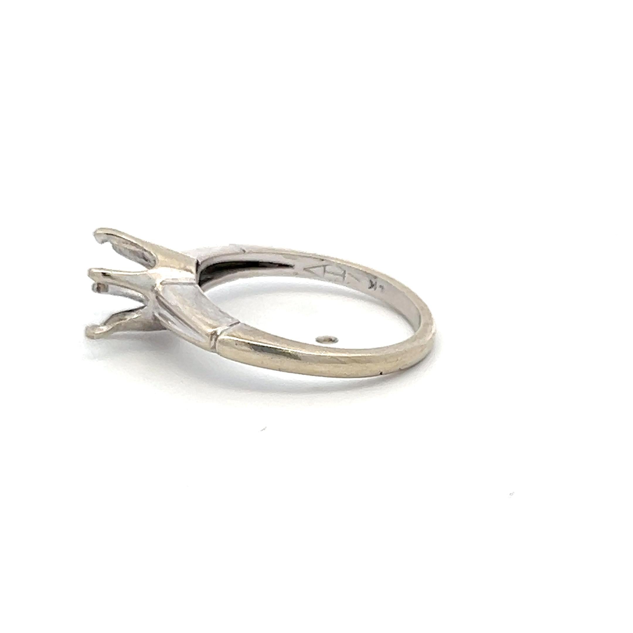 Vintage 14K White Gold Semi Mount Ring Fits 6.3*6.7mm 1.00ct+ Center Stone