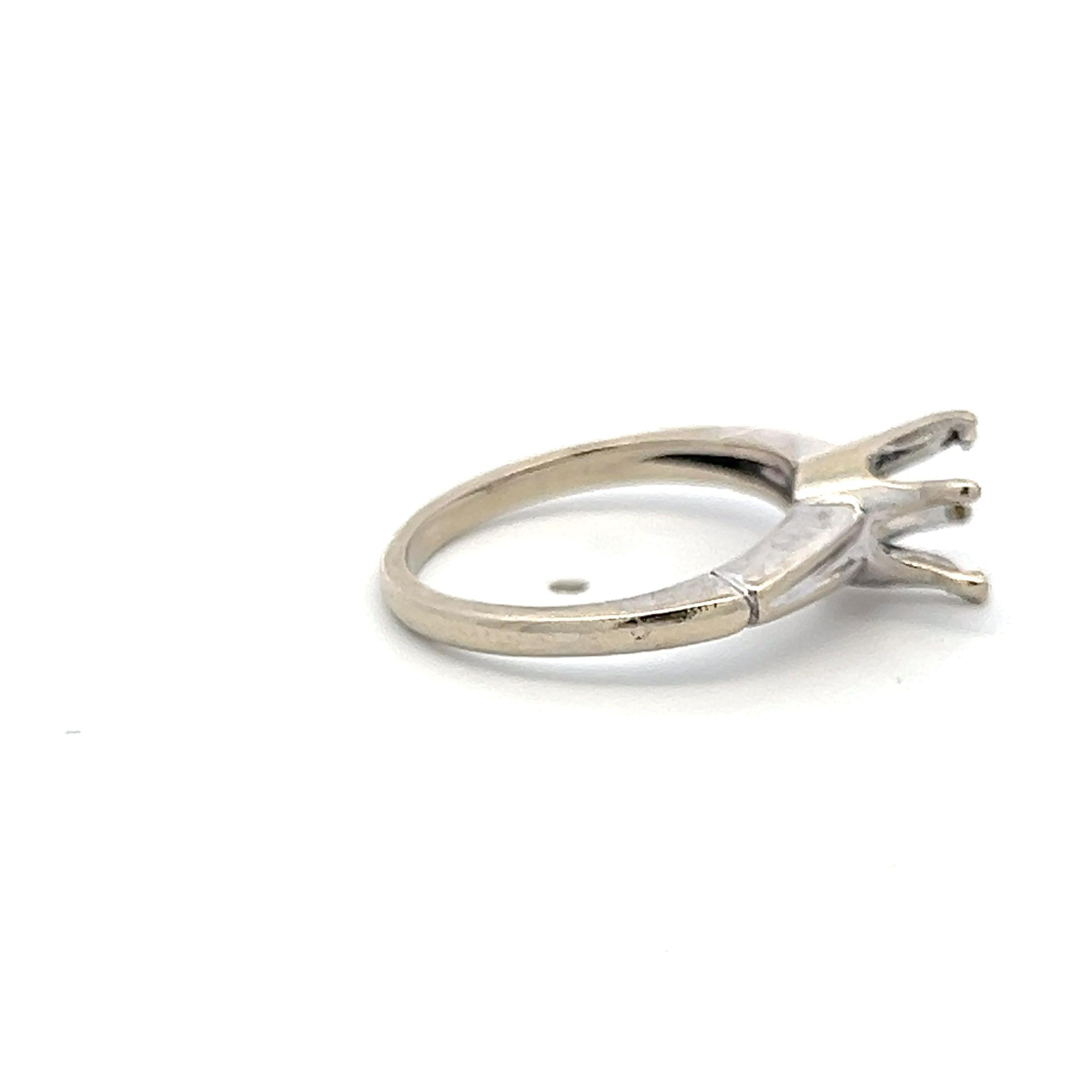 Vintage 14K White Gold Semi Mount Ring Fits 6.3*6.7mm 1.00ct+ Center Stone