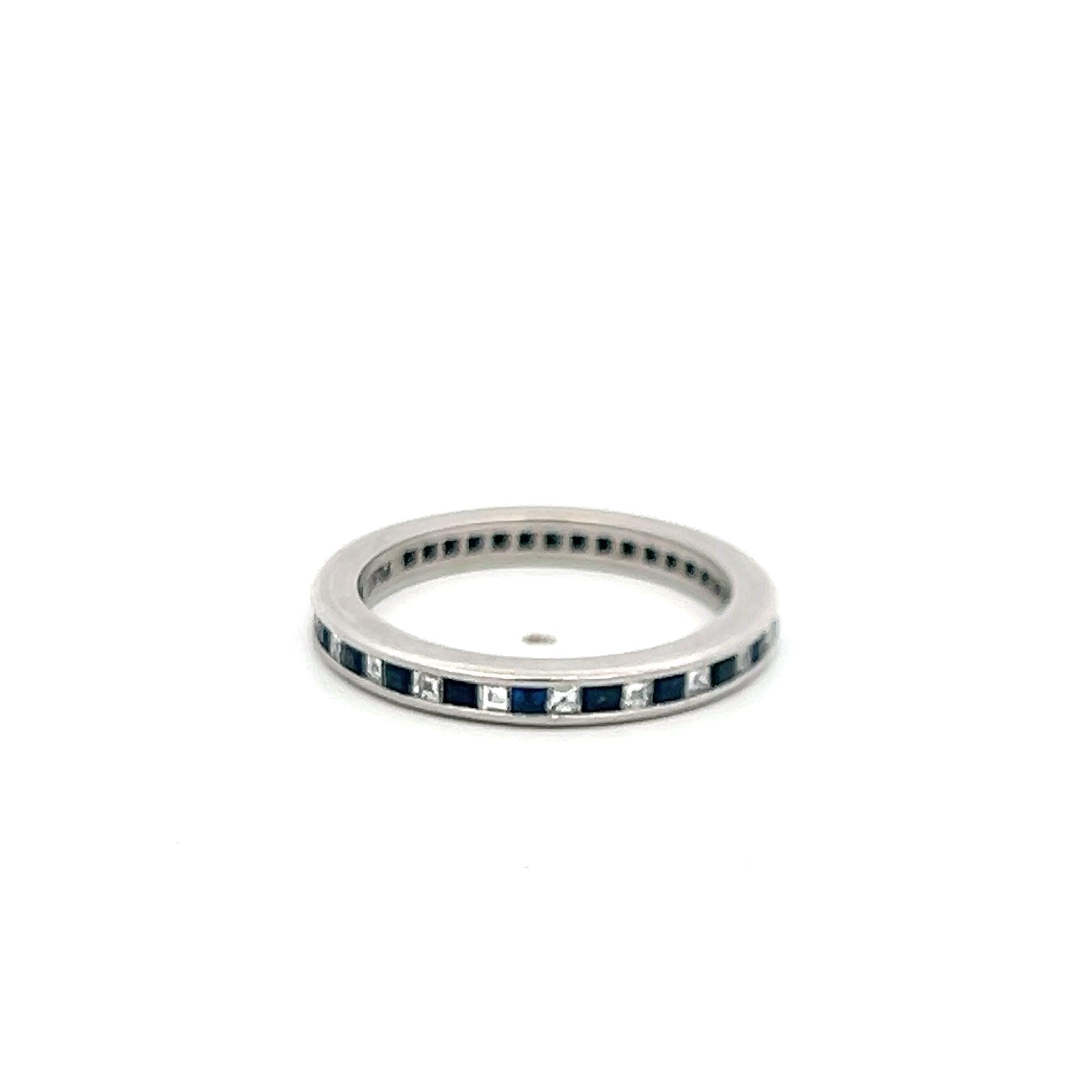 Platinum Eternity Band Ring with 0.22 Ct. Diamonds & 0.22 Ct. Sapphire Size 5.25