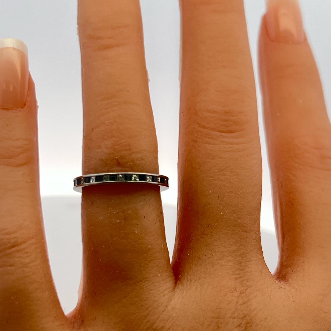 Platinum Eternity Band Ring with 0.22 Ct. Diamonds & 0.22 Ct. Sapphire Size 5.25