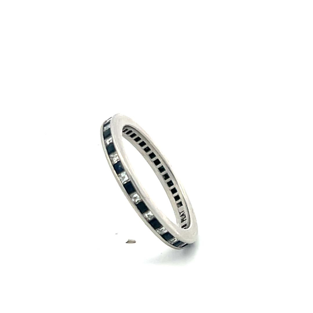 Platinum Eternity Band Ring with 0.22 Ct. Diamonds & 0.22 Ct. Sapphire Size 5.25
