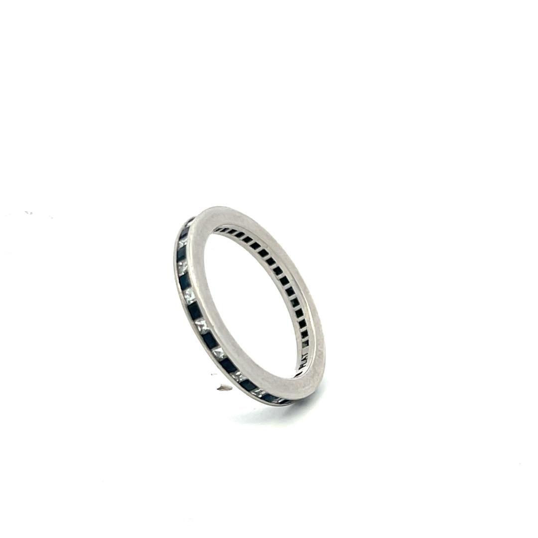 Platinum Eternity Band Ring with 0.22 Ct. Diamonds & 0.22 Ct. Sapphire Size 5.25
