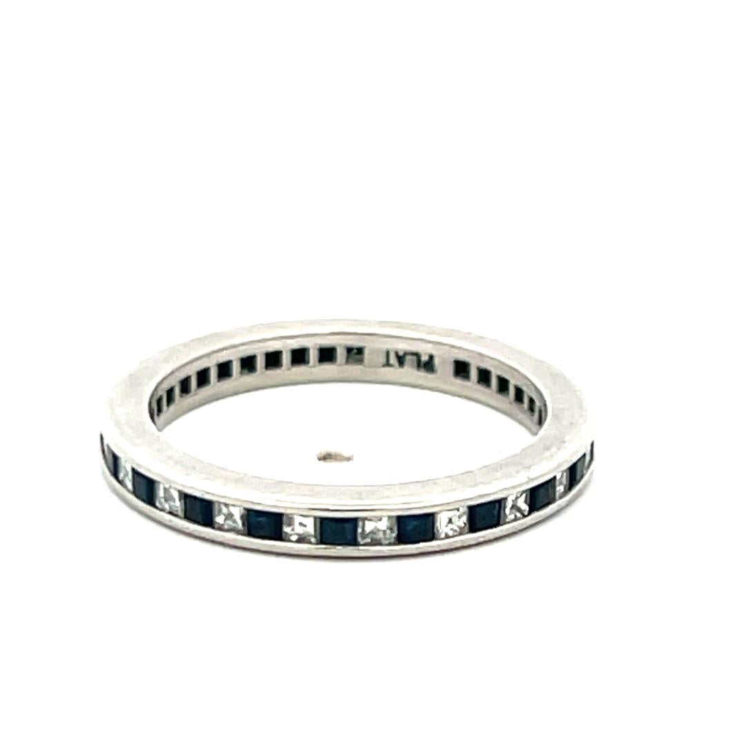 Platinum Eternity Band Ring with 0.22 Ct. Diamonds & 0.22 Ct. Sapphire Size 5.25