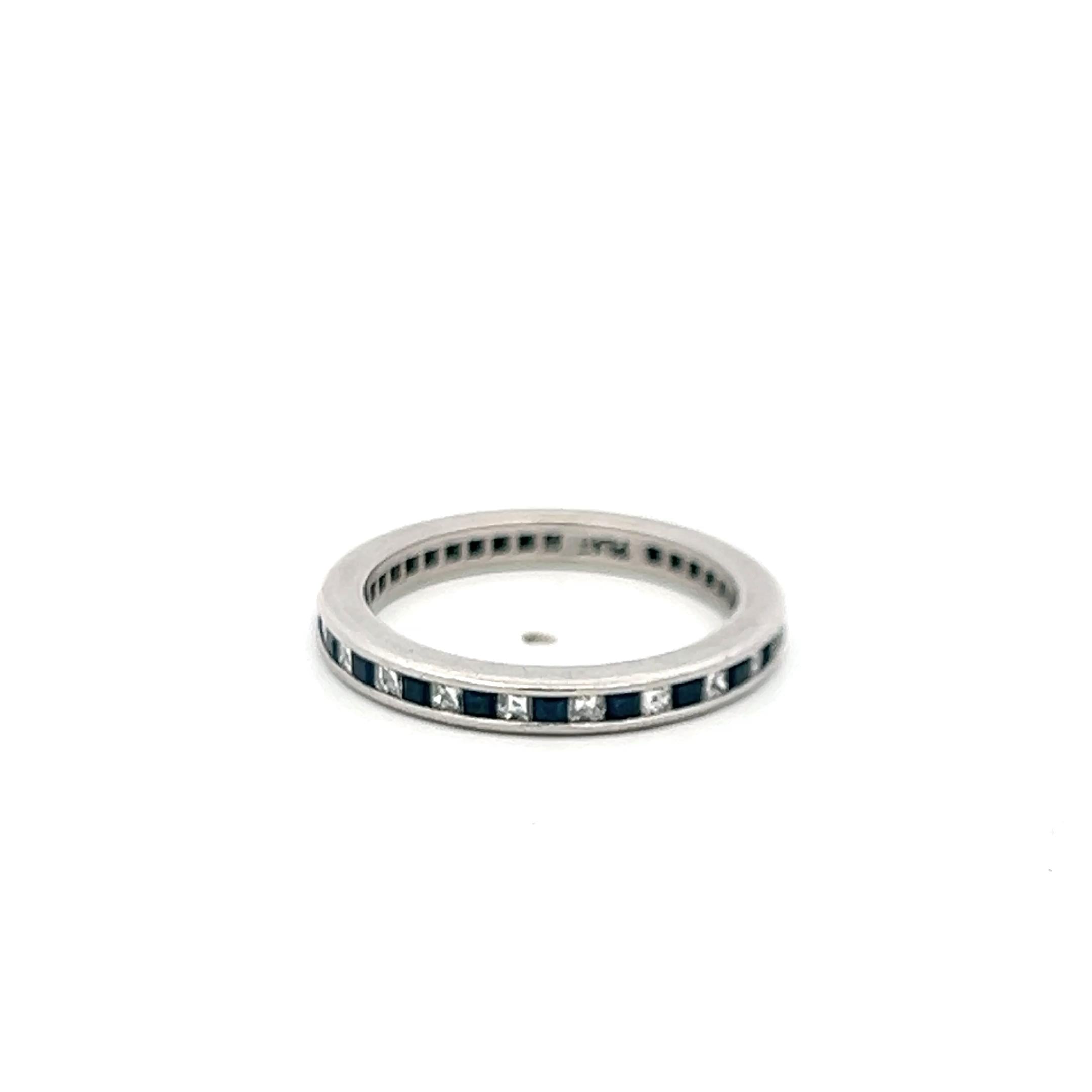Platinum Eternity Band Ring with 0.22 Ct. Diamonds & 0.22 Ct. Sapphire Size 5.25