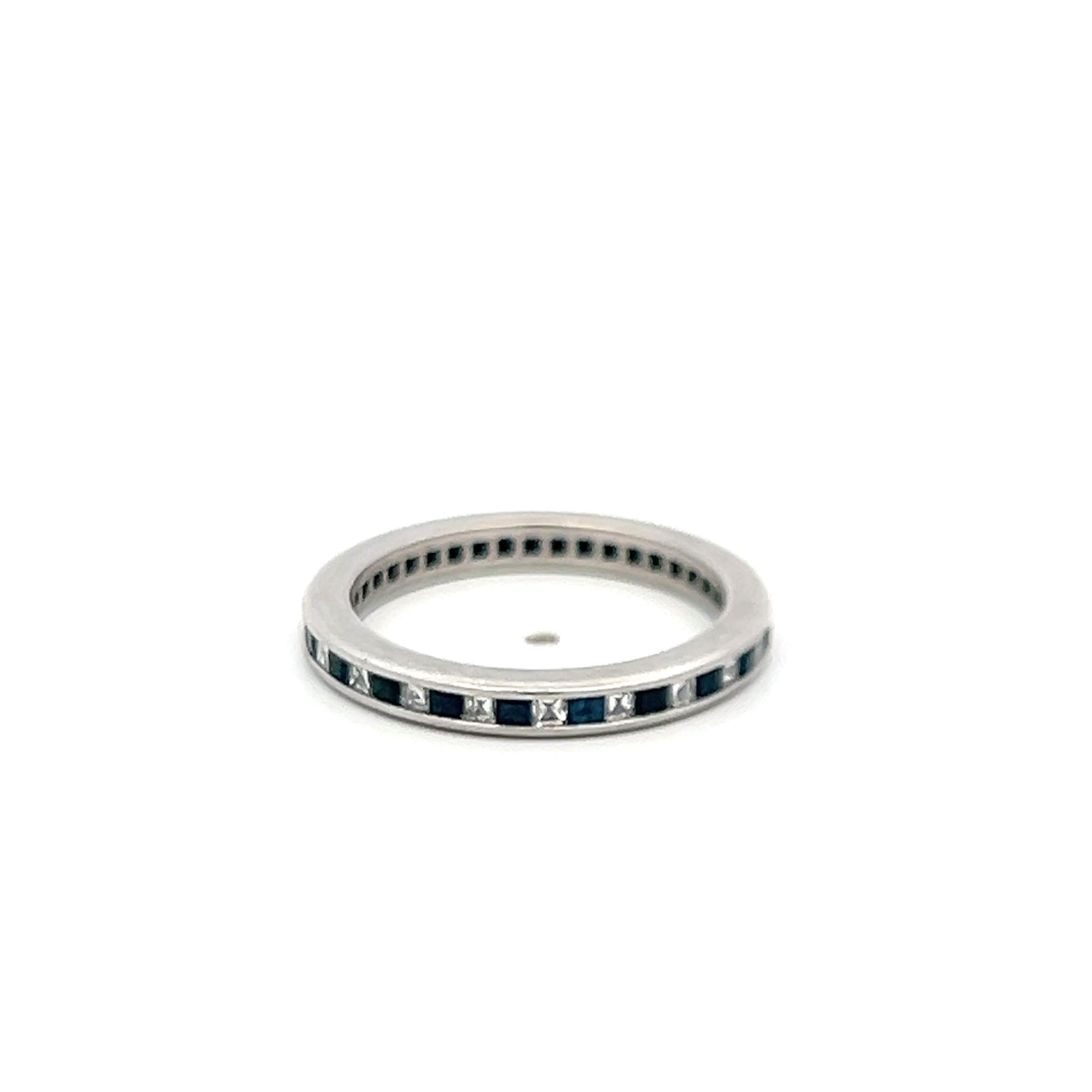 Platinum Eternity Band Ring with 0.22 Ct. Diamonds & 0.22 Ct. Sapphire Size 5.25