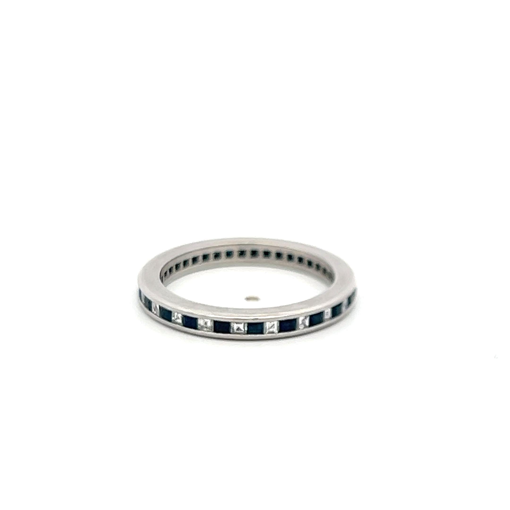 Platinum Eternity Band Ring with 0.22 Ct. Diamonds & 0.22 Ct. Sapphire Size 5.25