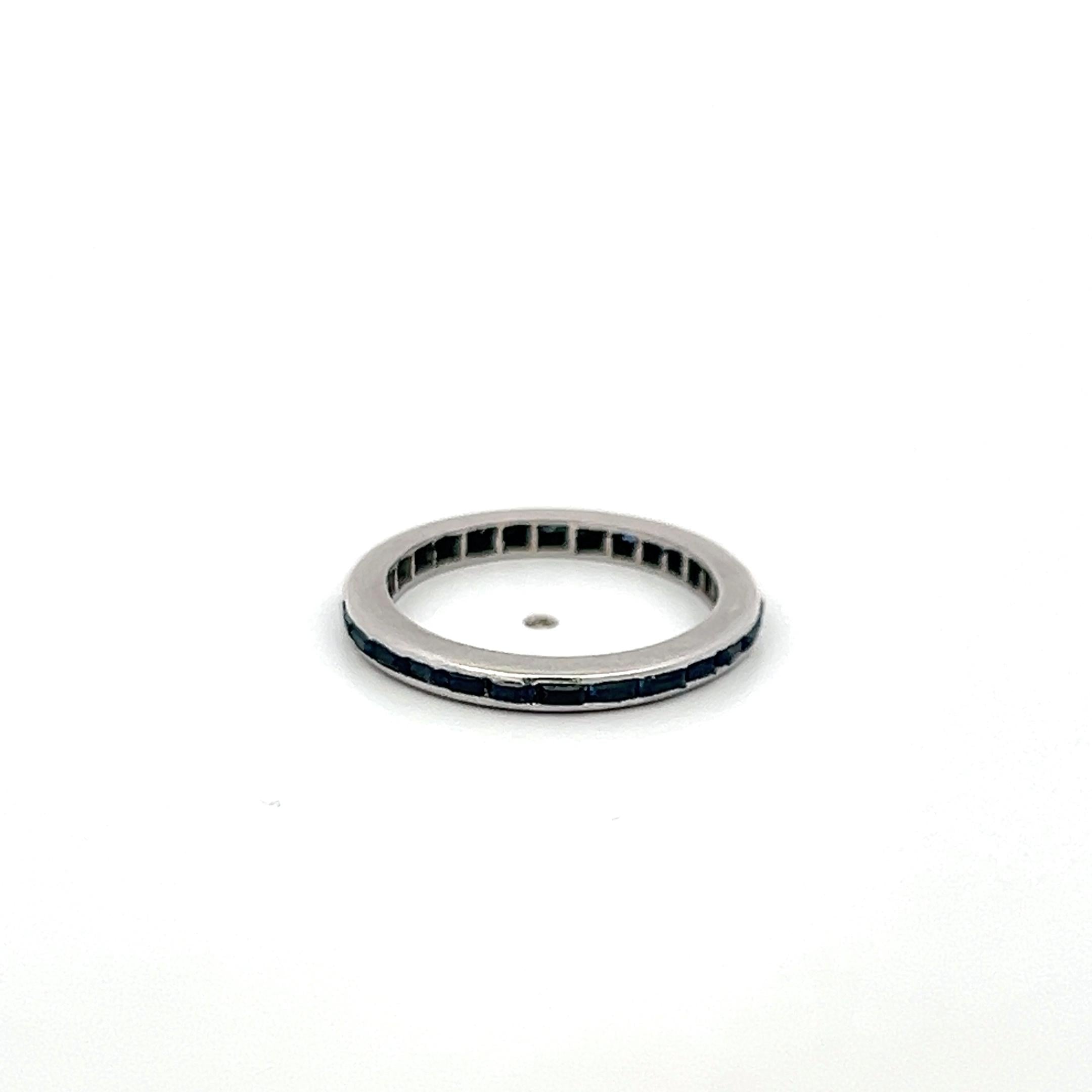 Platinum Eternity Band Ring with 0.84 Carat Baguette Shape Sapphire Size 3.5
