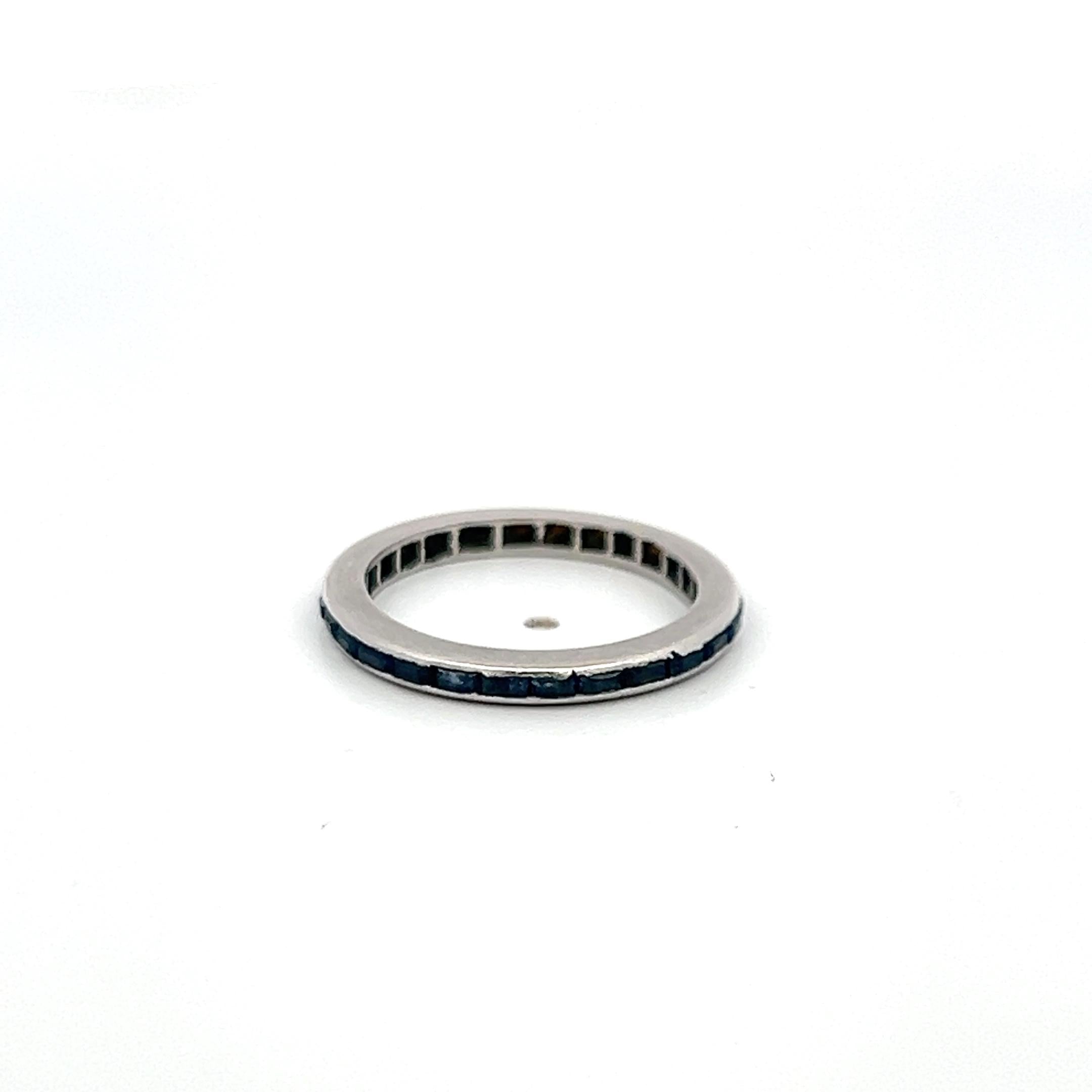 Platinum Eternity Band Ring with 0.84 Carat Baguette Shape Sapphire Size 3.5