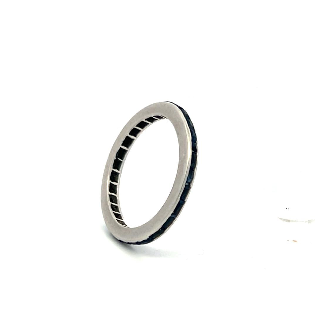 Platinum Eternity Band Ring with 0.84 Carat Baguette Shape Sapphire Size 3.5