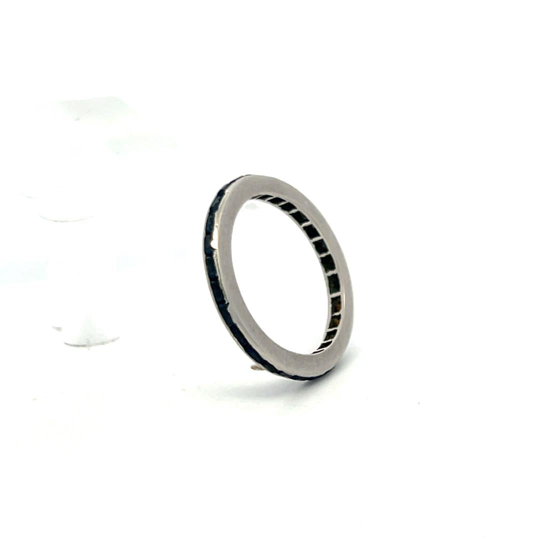 Platinum Eternity Band Ring with 0.84 Carat Baguette Shape Sapphire Size 3.5