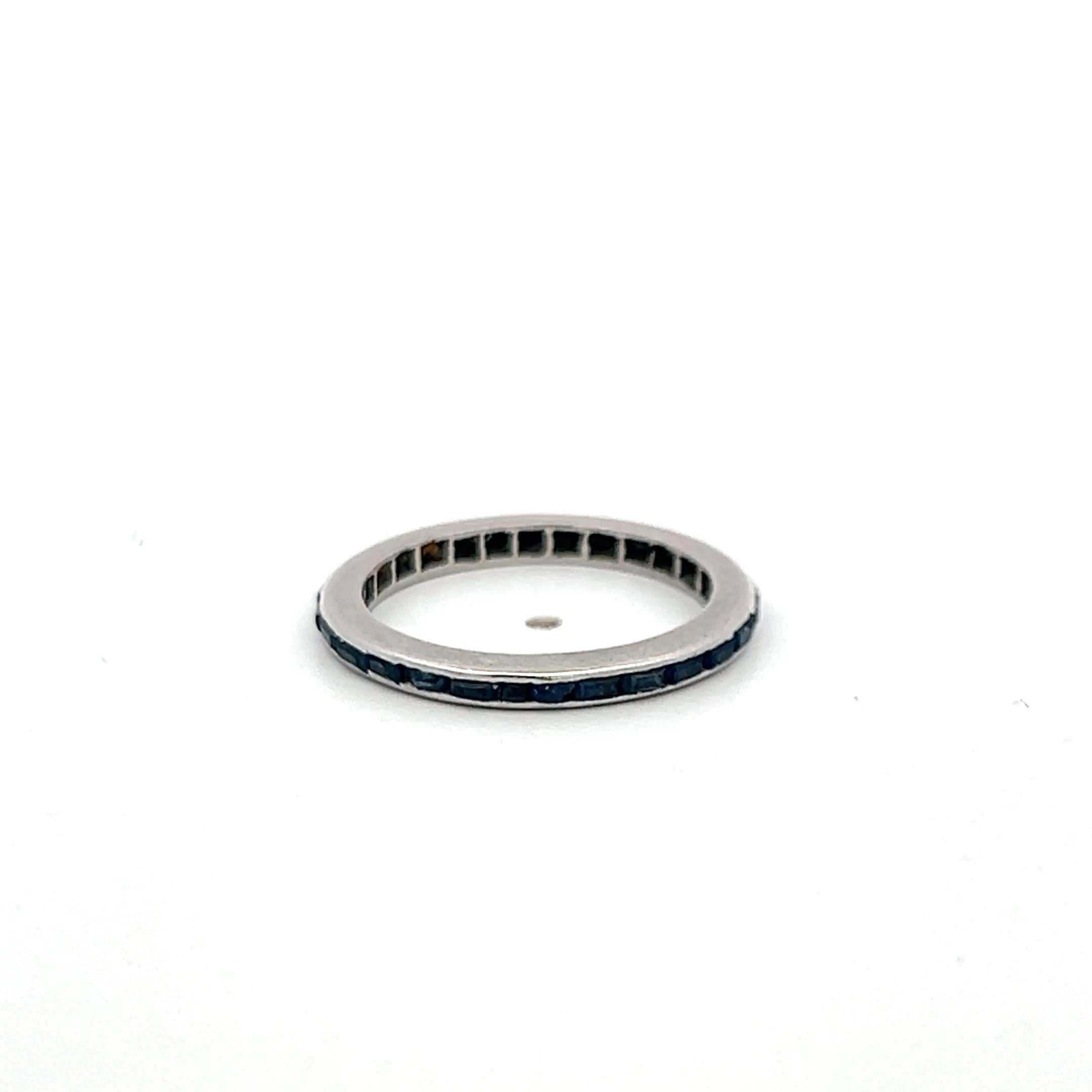 Platinum Eternity Band Ring with 0.84 Carat Baguette Shape Sapphire Size 3.5