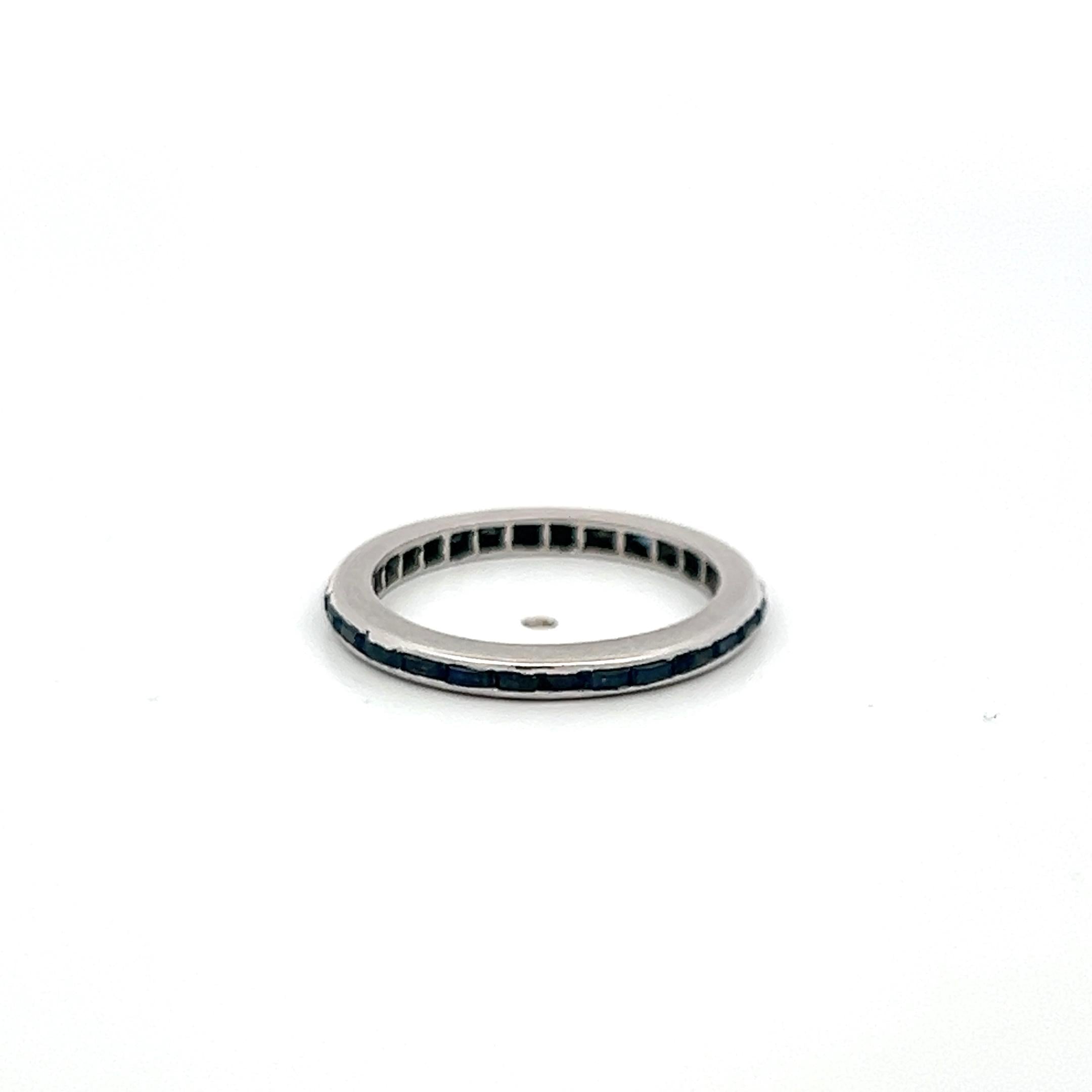 Platinum Eternity Band Ring with 0.84 Carat Baguette Shape Sapphire Size 3.5