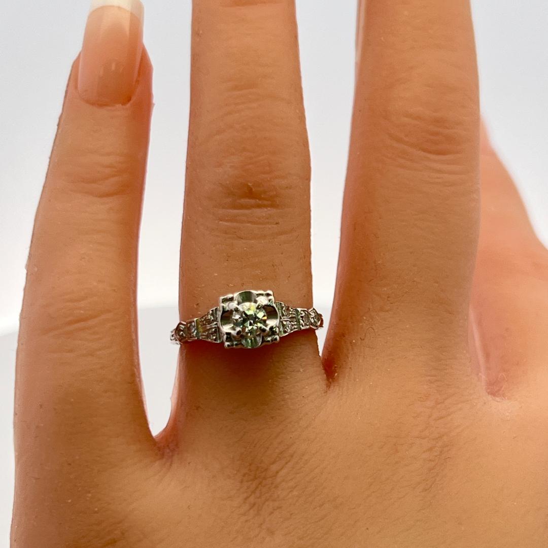 Vintage Platinum Engagement Ring 0.31 Carat Round I-VS Diamonds Size 6
