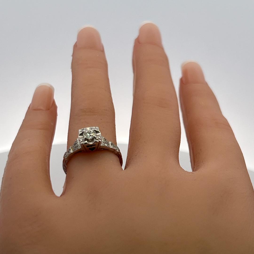 Vintage Platinum Engagement Ring 0.31 Carat Round I-VS Diamonds Size 6