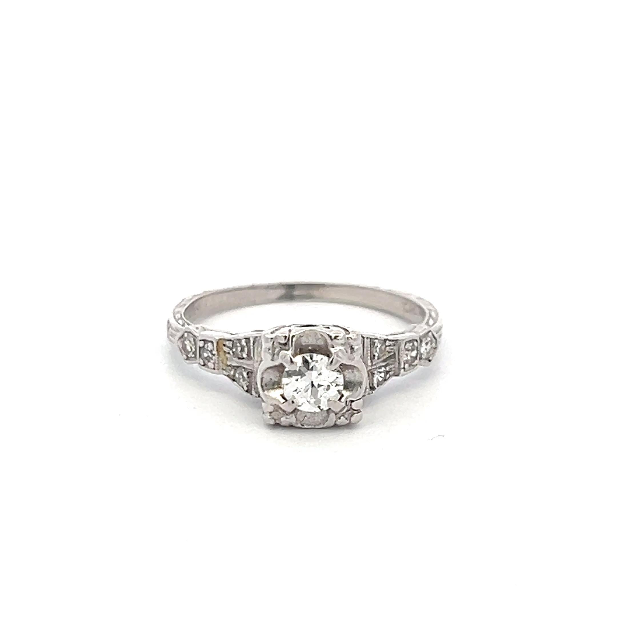 Vintage Platinum Engagement Ring 0.31 Carat Round I-VS Diamonds Size 6