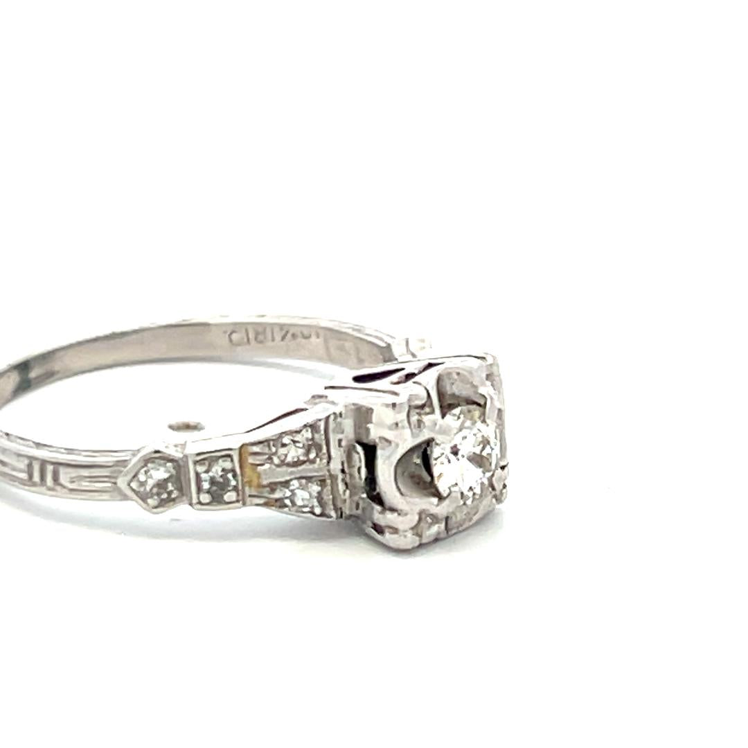 Vintage Platinum Engagement Ring 0.31 Carat Round I-VS Diamonds Size 6