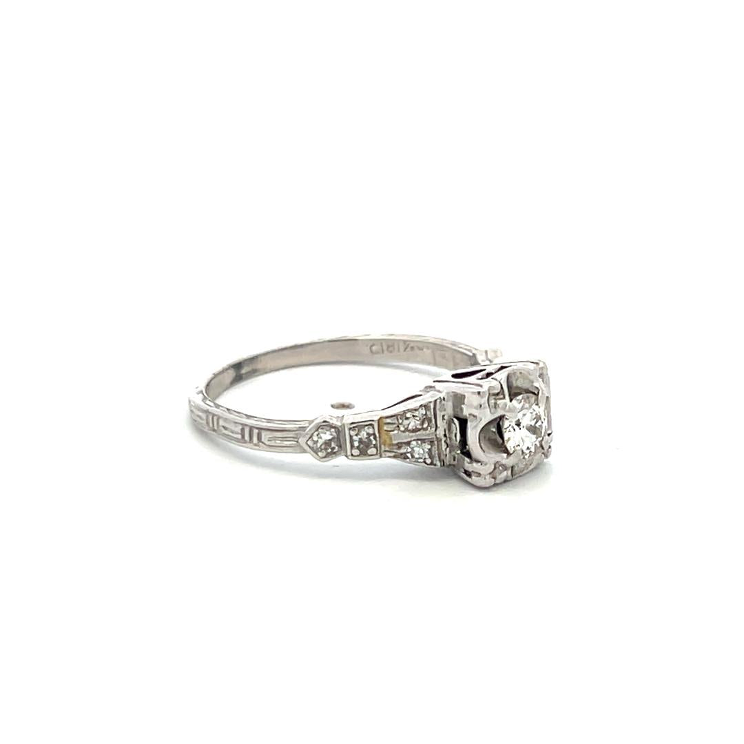 Vintage Platinum Engagement Ring 0.31 Carat Round I-VS Diamonds Size 6