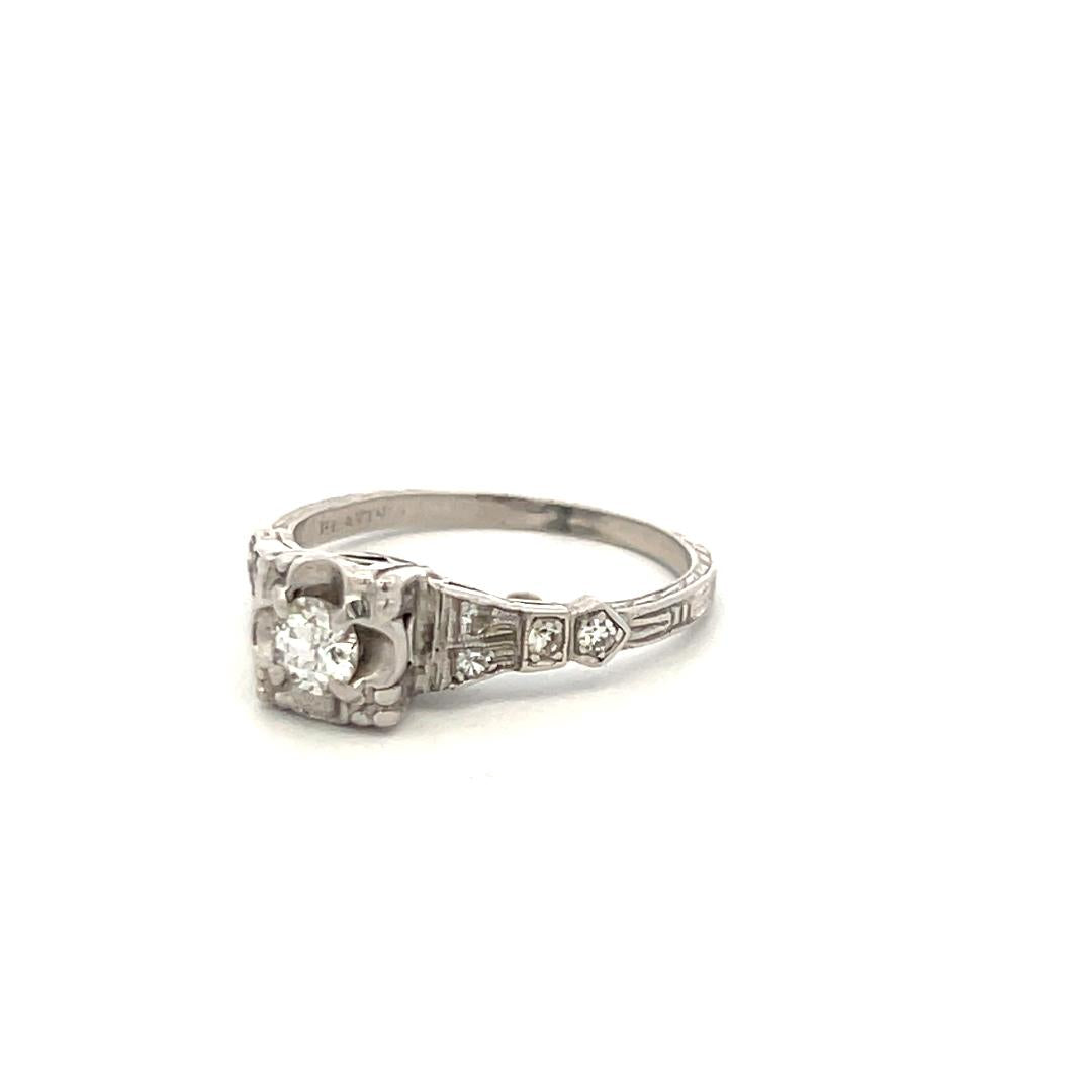 Vintage Platinum Engagement Ring 0.31 Carat Round I-VS Diamonds Size 6