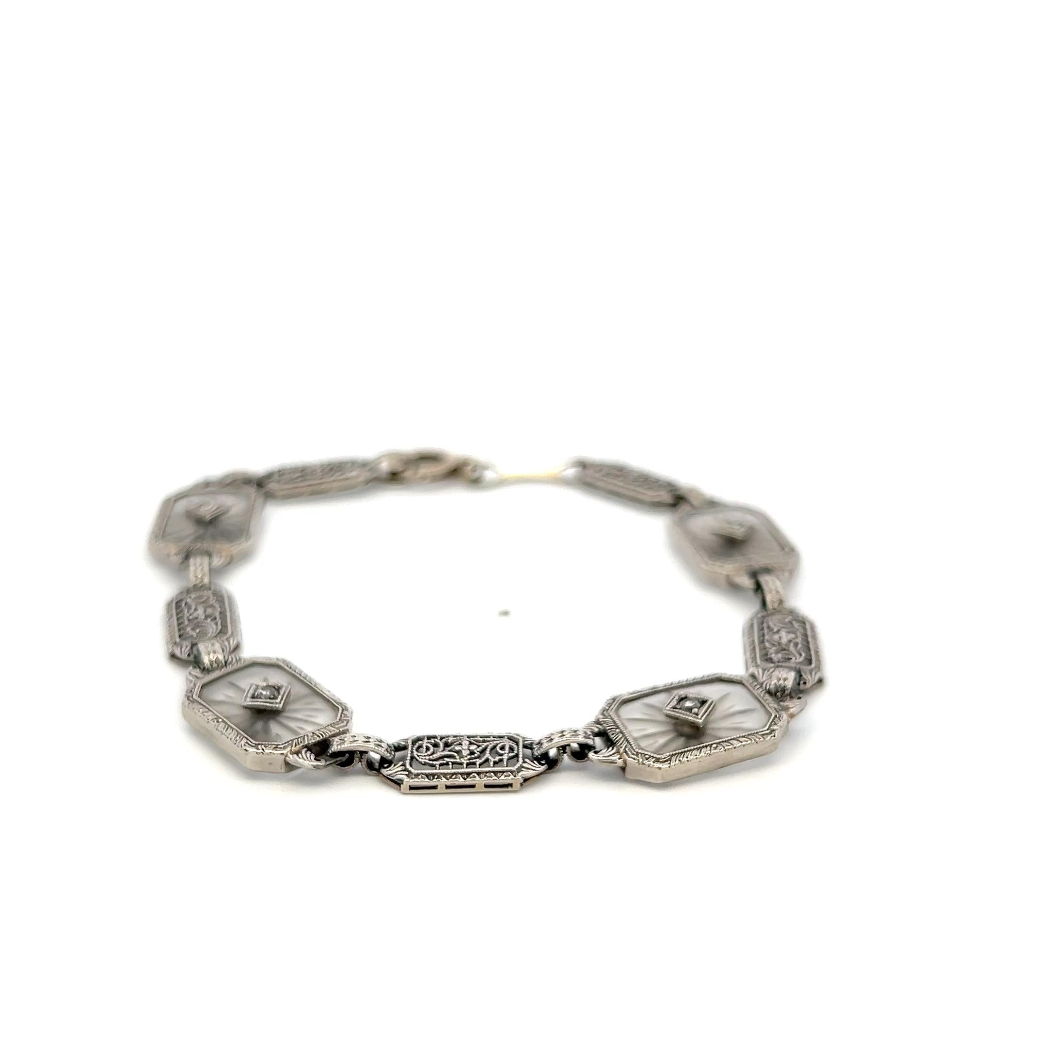 14K WG Filigree Bracelet with 0.12ct Old European I SI Diamond & 0.2ct Sapphire