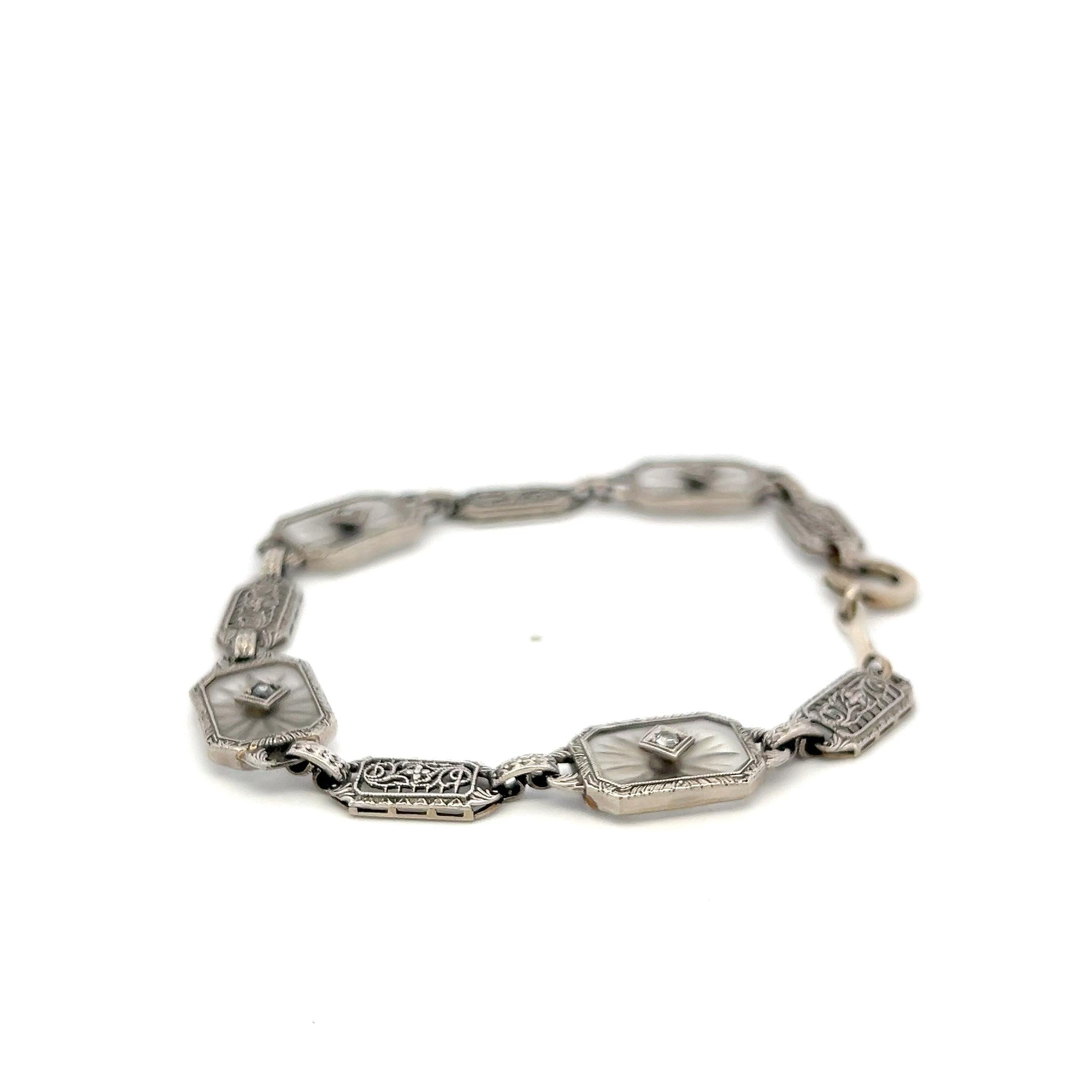 14K WG Filigree Bracelet with 0.12ct Old European I SI Diamond & 0.2ct Sapphire