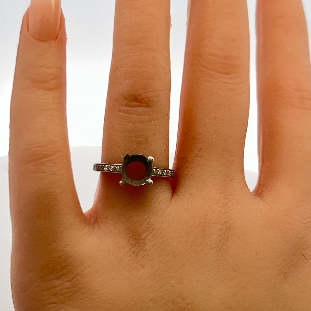 Platinum Semi Mount Ring with 0.2 Carat Circular Diamonds Fits 7.1x7.4mm 1.50ct+