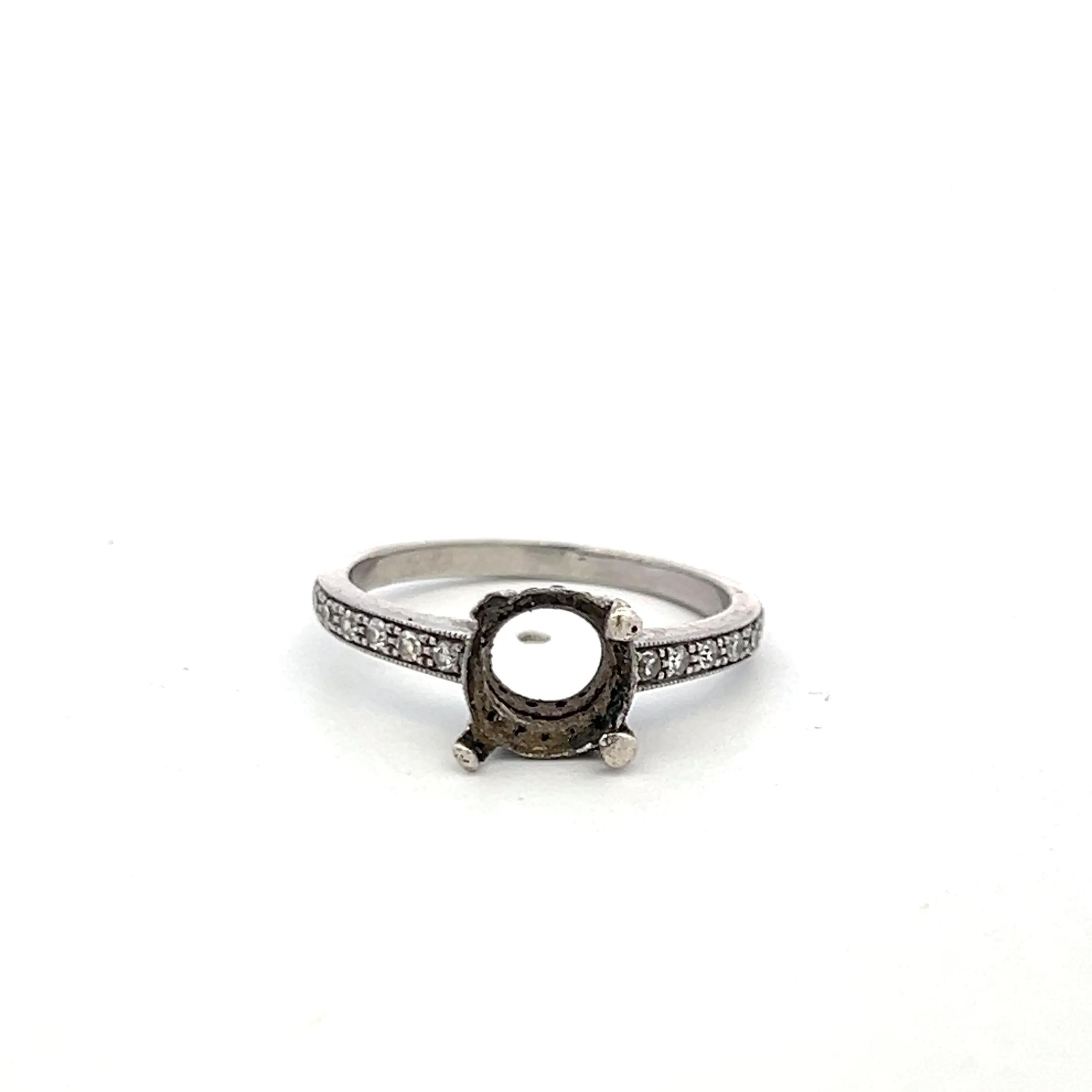 Platinum Semi Mount Ring with 0.2 Carat Circular Diamonds Fits 7.1x7.4mm 1.50ct+