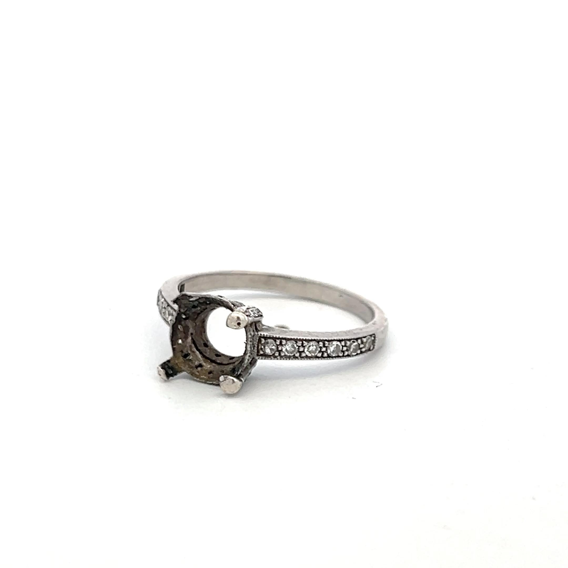 Platinum Semi Mount Ring with 0.2 Carat Circular Diamonds Fits 7.1x7.4mm 1.50ct+