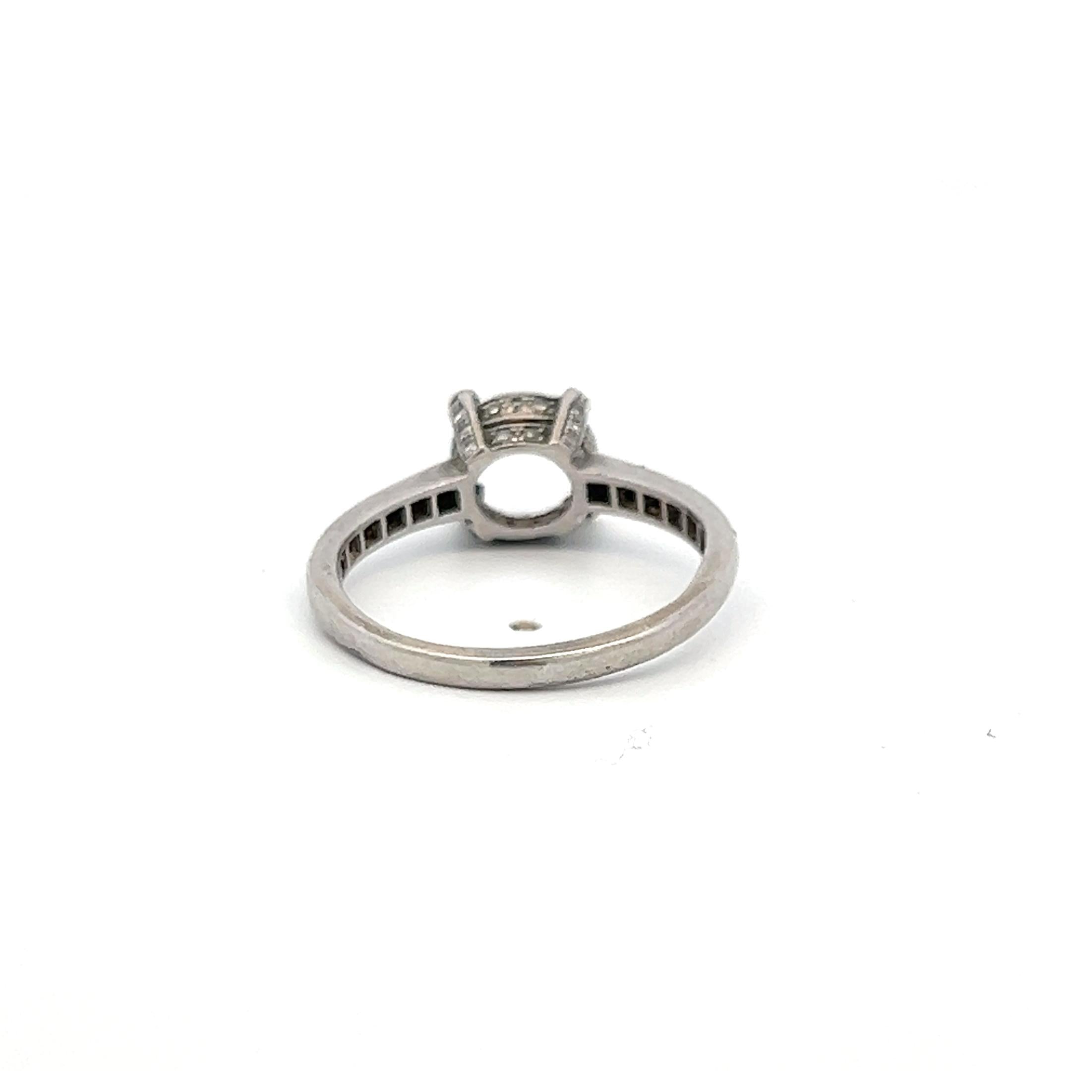 Platinum Semi Mount Ring with 0.2 Carat Circular Diamonds Fits 7.1x7.4mm 1.50ct+