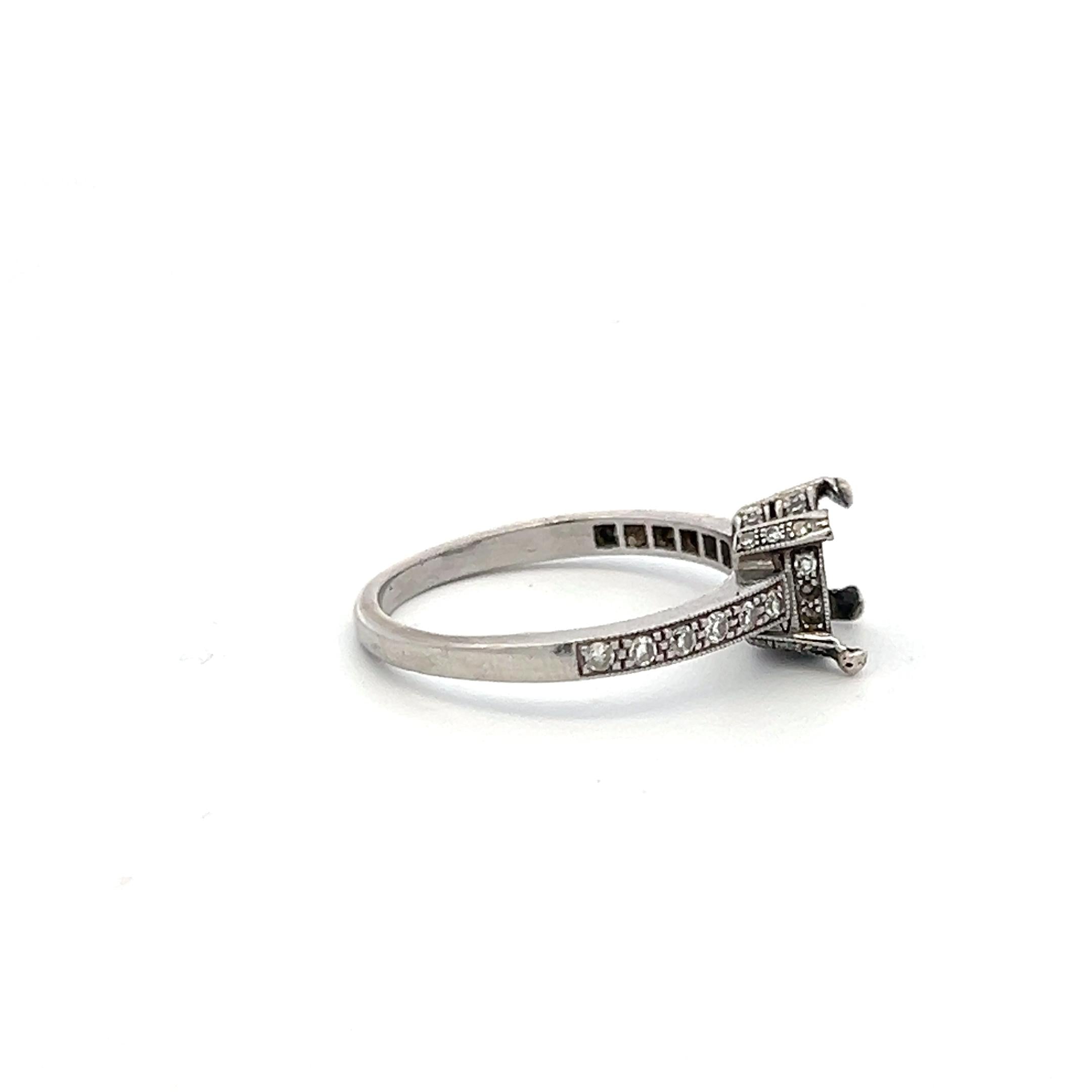 Platinum Semi Mount Ring with 0.2 Carat Circular Diamonds Fits 7.1x7.4mm 1.50ct+