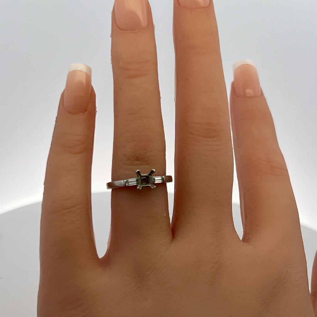 Platinum Semi Mount Ring with 0.15 Carat Baguette Diamonds Fits 6.00x6.3mm