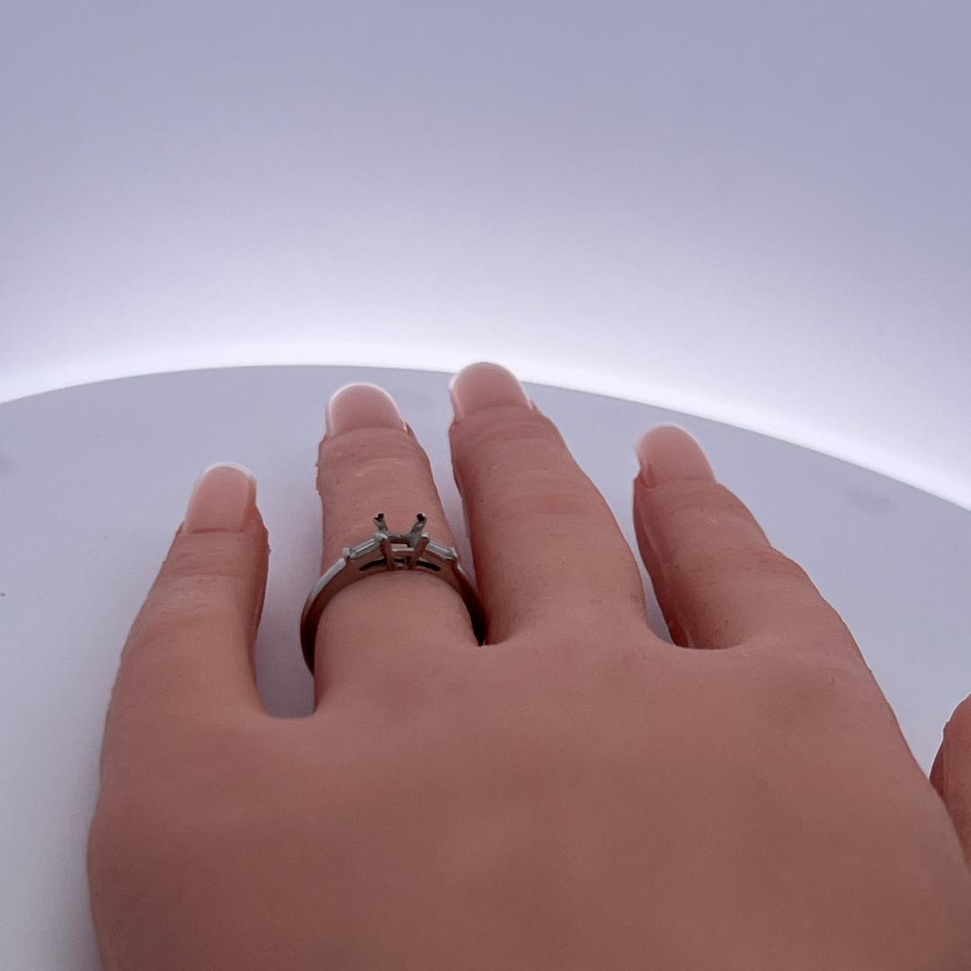 Platinum Semi Mount Ring with 0.15 Carat Baguette Diamonds Fits 6.00x6.3mm