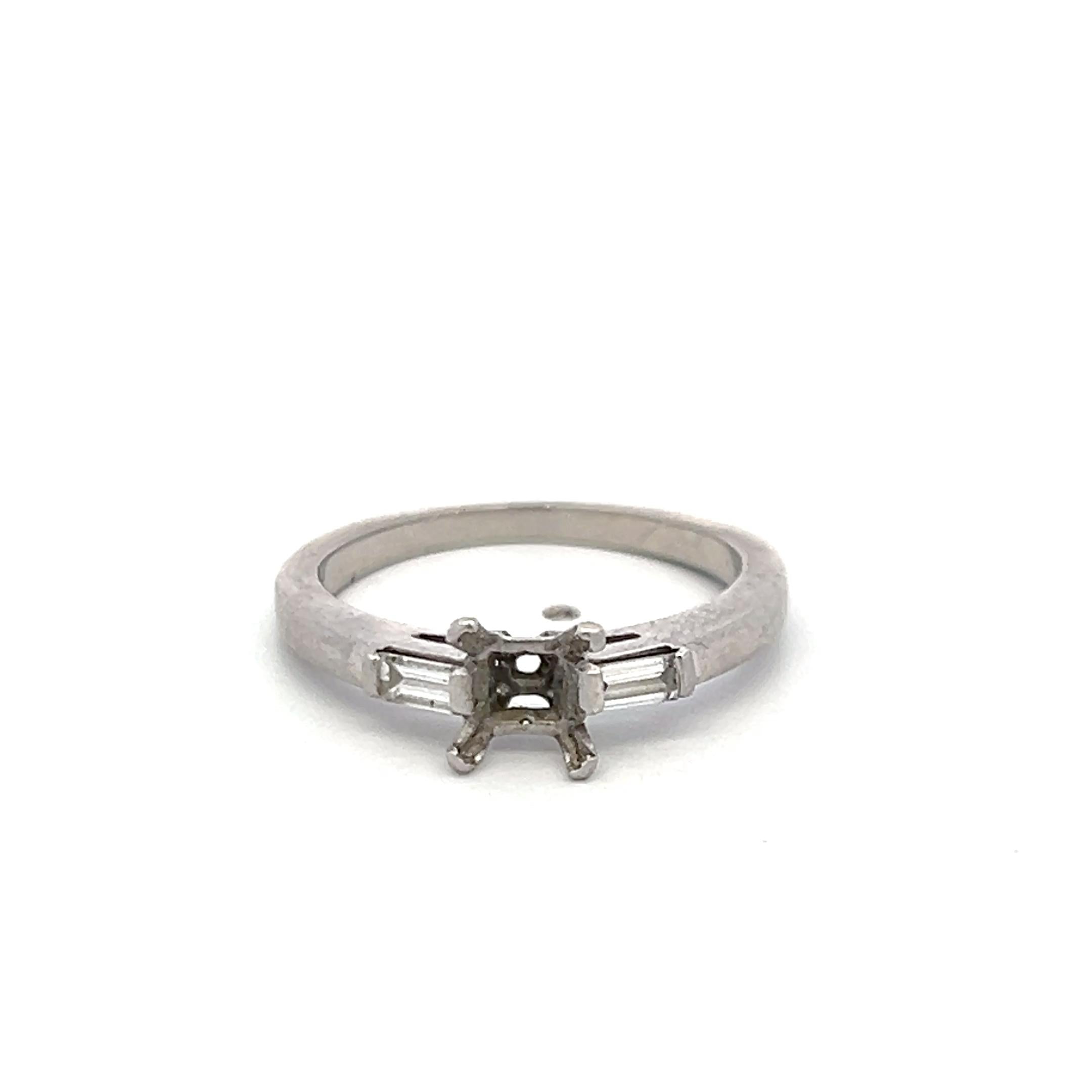 Platinum Semi Mount Ring with 0.15 Carat Baguette Diamonds Fits 6.00x6.3mm