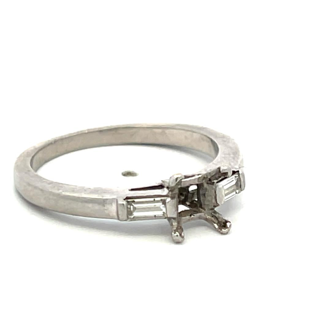 Platinum Semi Mount Ring with 0.15 Carat Baguette Diamonds Fits 6.00x6.3mm