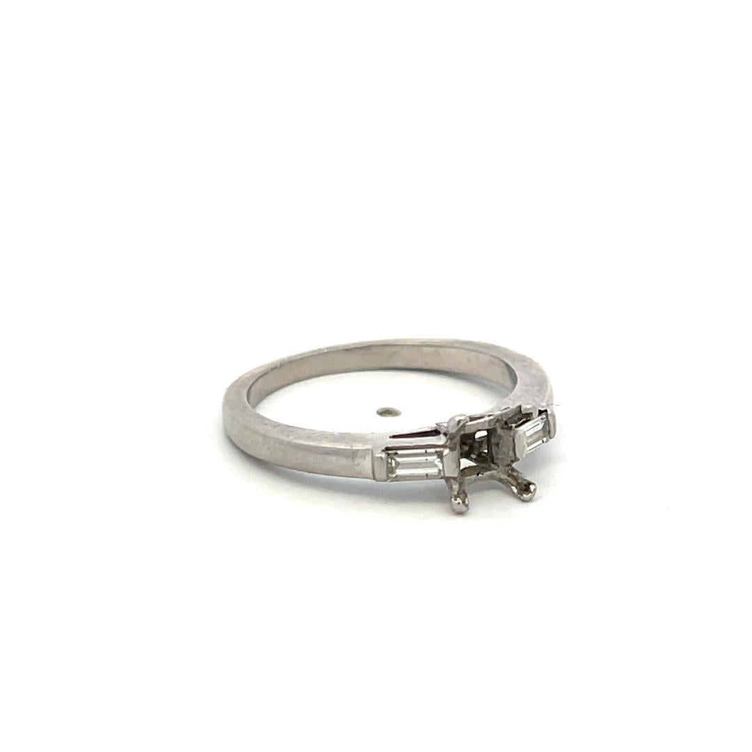 Platinum Semi Mount Ring with 0.15 Carat Baguette Diamonds Fits 6.00x6.3mm