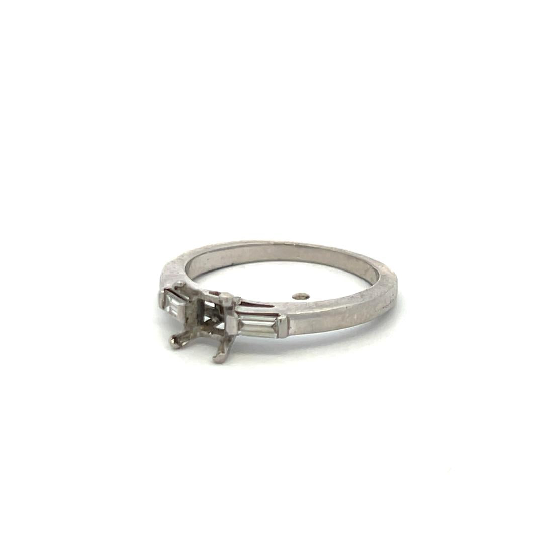 Platinum Semi Mount Ring with 0.15 Carat Baguette Diamonds Fits 6.00x6.3mm