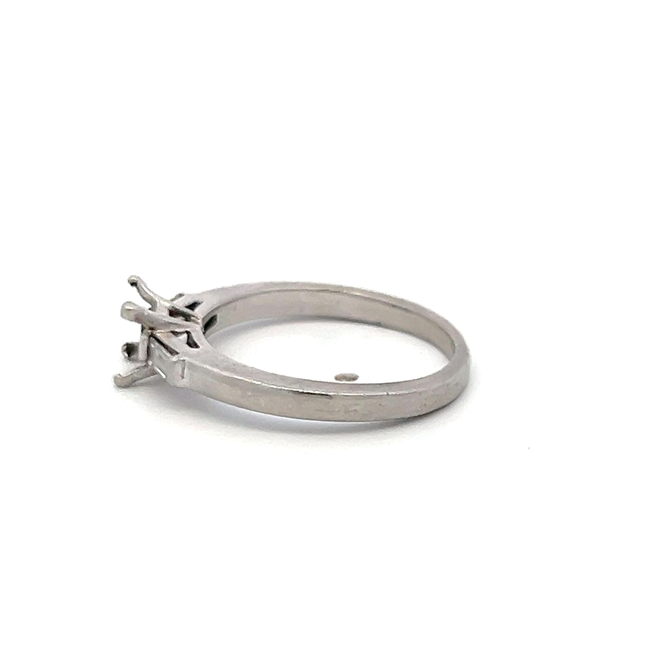 Platinum Semi Mount Ring with 0.15 Carat Baguette Diamonds Fits 6.00x6.3mm
