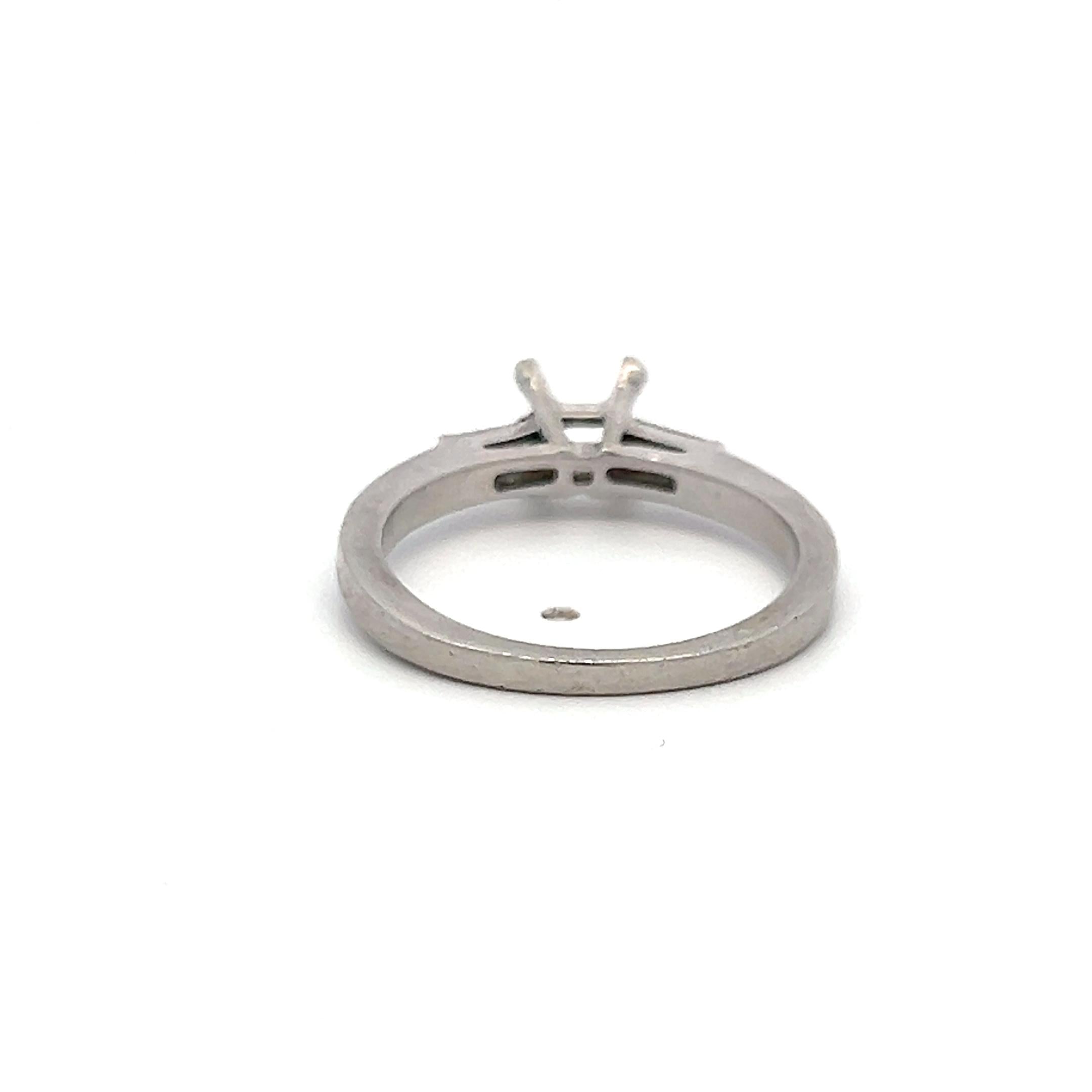 Platinum Semi Mount Ring with 0.15 Carat Baguette Diamonds Fits 6.00x6.3mm