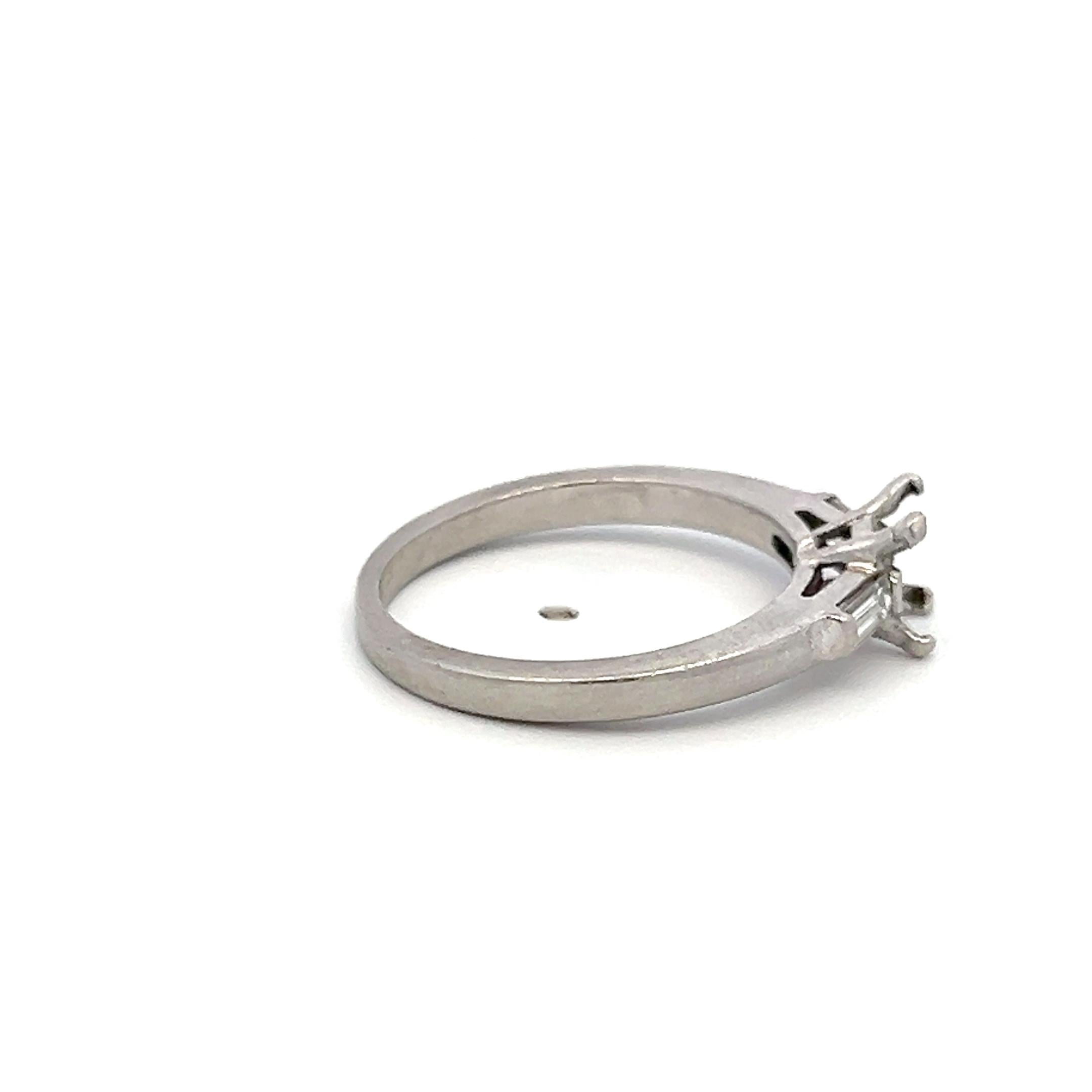 Platinum Semi Mount Ring with 0.15 Carat Baguette Diamonds Fits 6.00x6.3mm