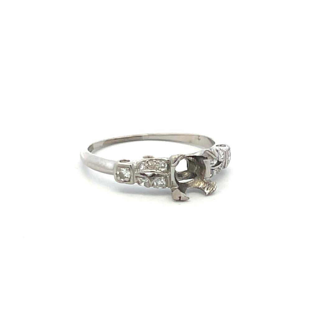 Platinum Semi Mount Ring with 0.1 Ct Circular Diamonds Fits 5.63x5.41 MM 0.63ct+