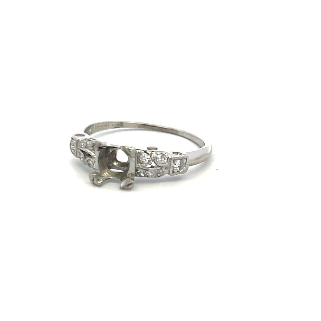 Platinum Semi Mount Ring with 0.1 Ct Circular Diamonds Fits 5.63x5.41 MM 0.63ct+
